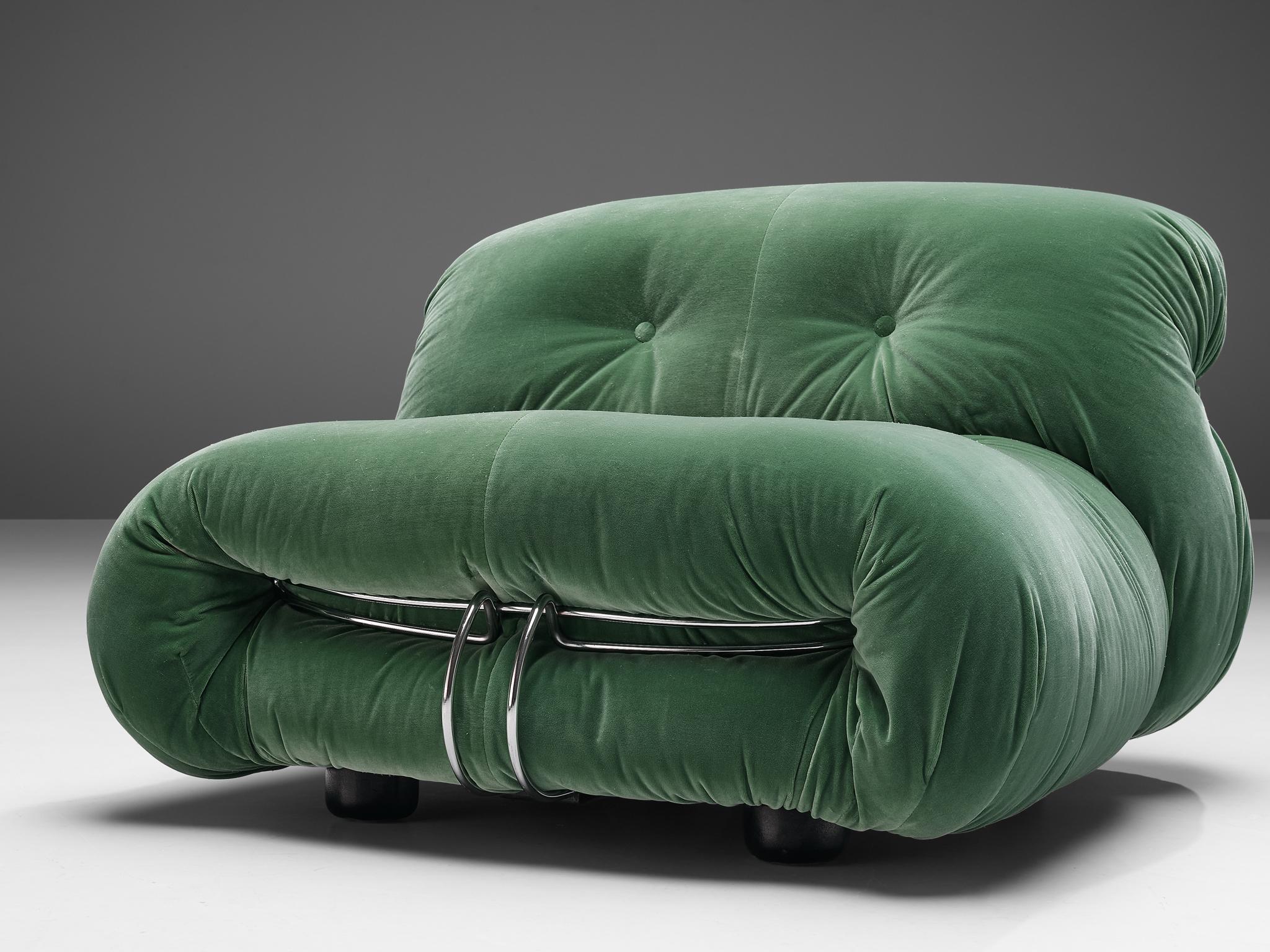 Milieu du XXe siècle Afra & Tobia Scarpa fauteuils de salon « Soriana » en tissu de velours vert