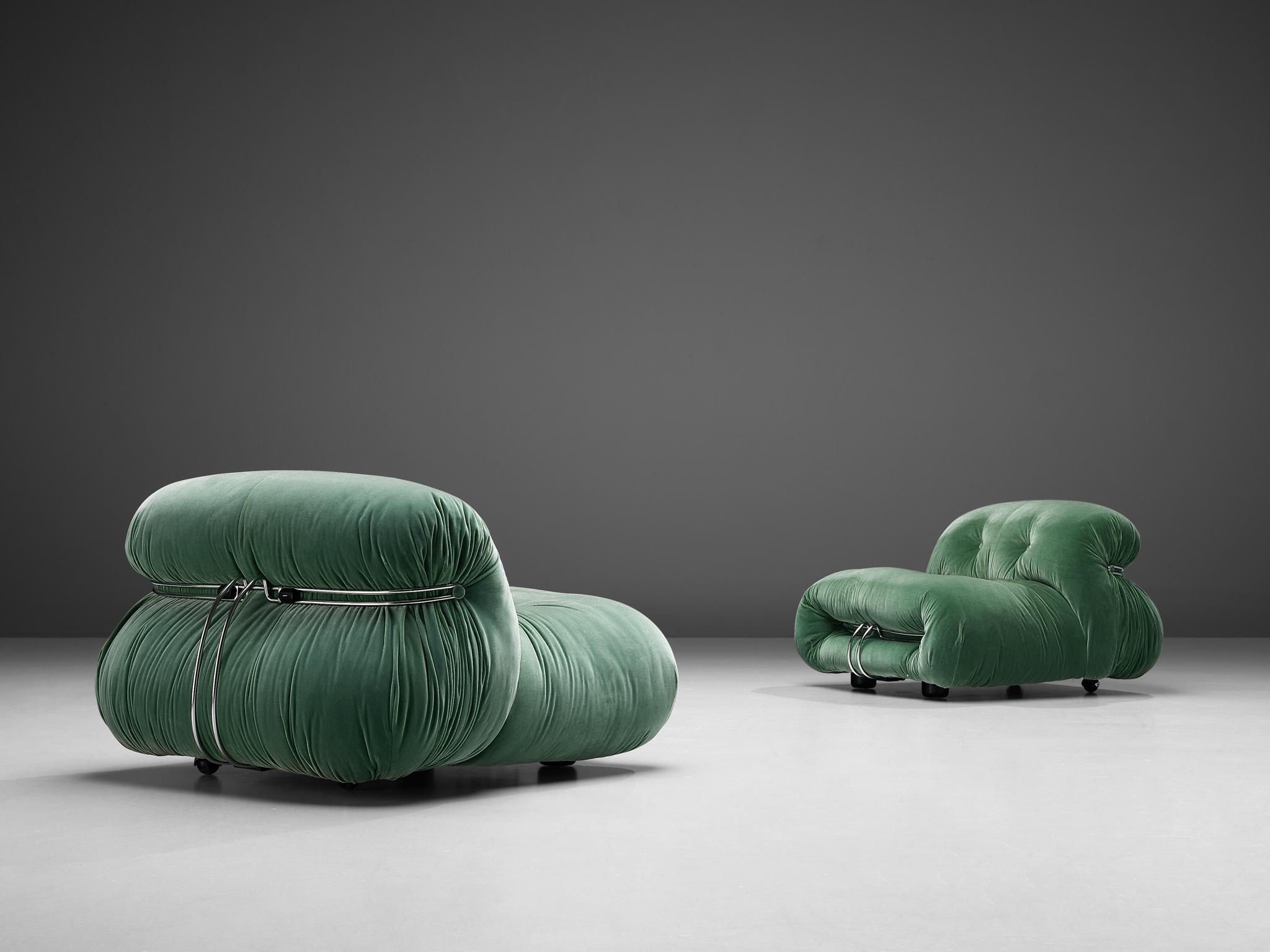 Afra & Tobia Scarpa fauteuils de salon « Soriana » en tissu de velours vert 1
