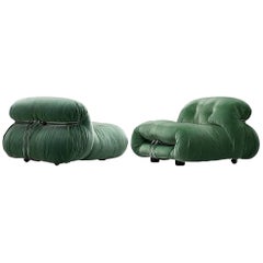 Afra & Tobia Scarpa fauteuils de salon « Soriana » en tissu de velours vert