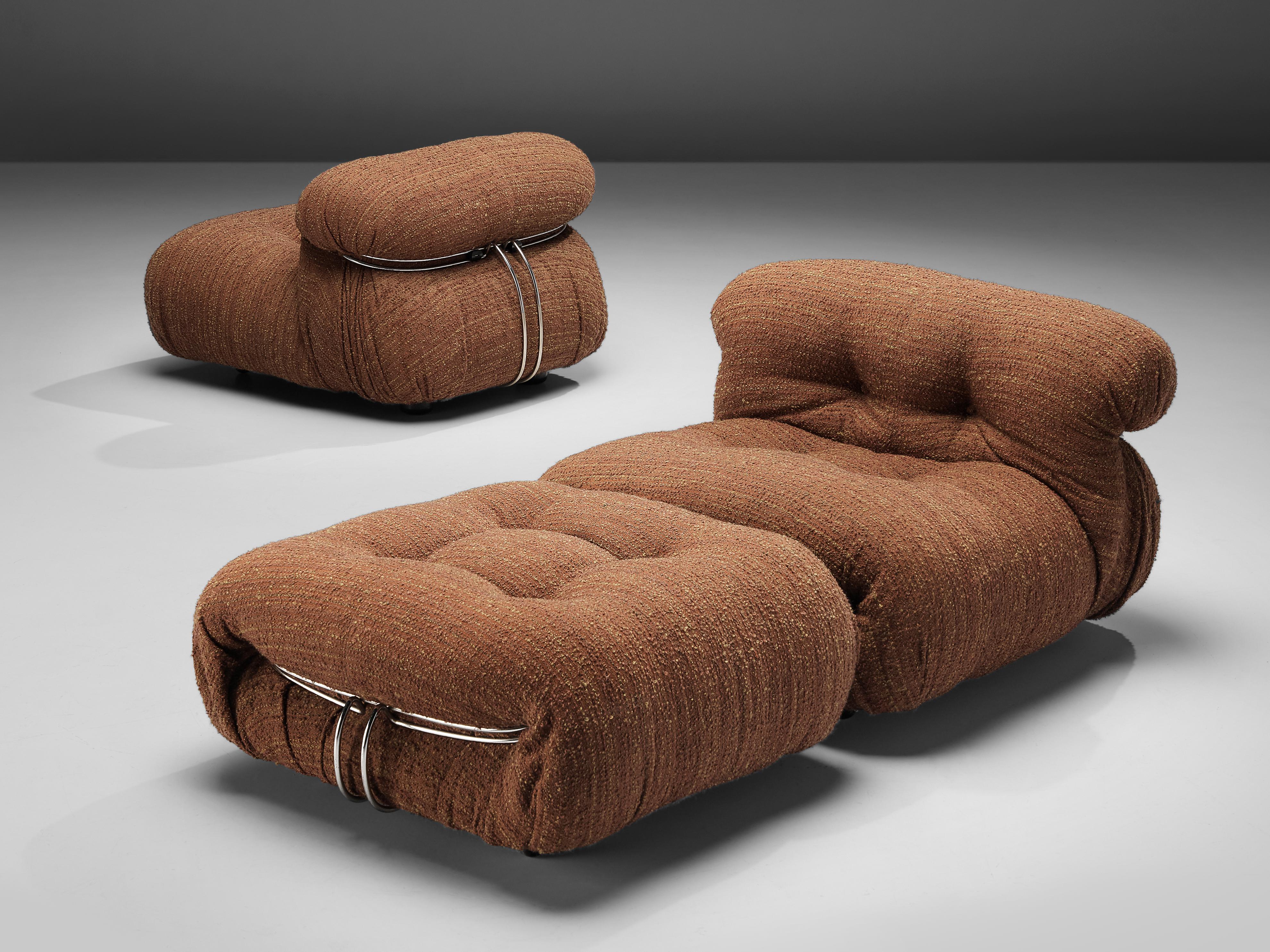 Afra & Tobia Scarpa for Cassina, 'Soriana' lounge chairs with ottoman, brown upholstery, metal, Italy, 1969

Iconic lounge chairs by Italian designer couple Afra & Tobia Scarpa. The 'Soriana' proposes a model that institutionalizes the image of the