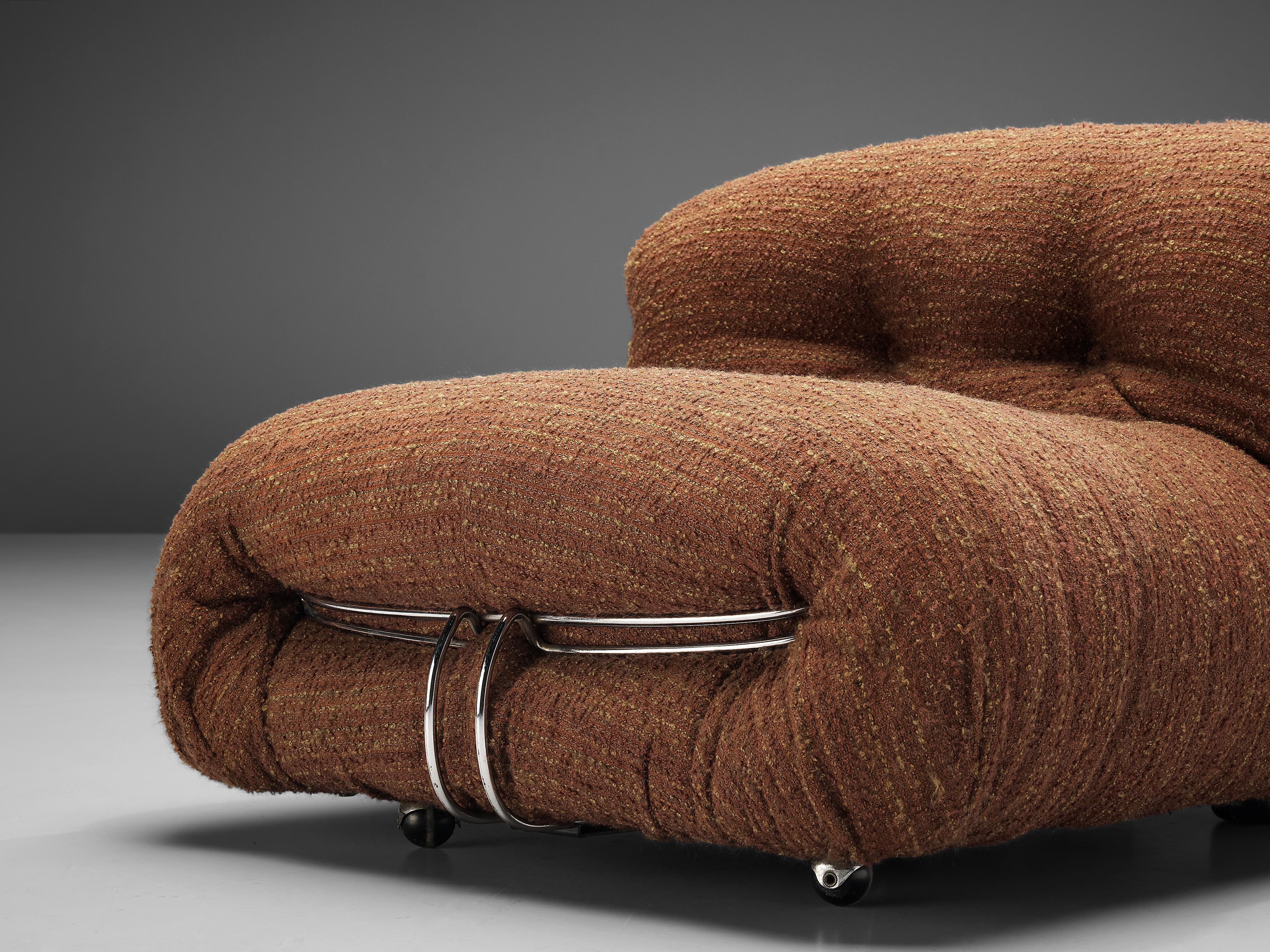 Afra & Tobia Scarpa 'Soriana' Lounge Chairs with Ottoman in Brown Upholstery In Good Condition In Waalwijk, NL
