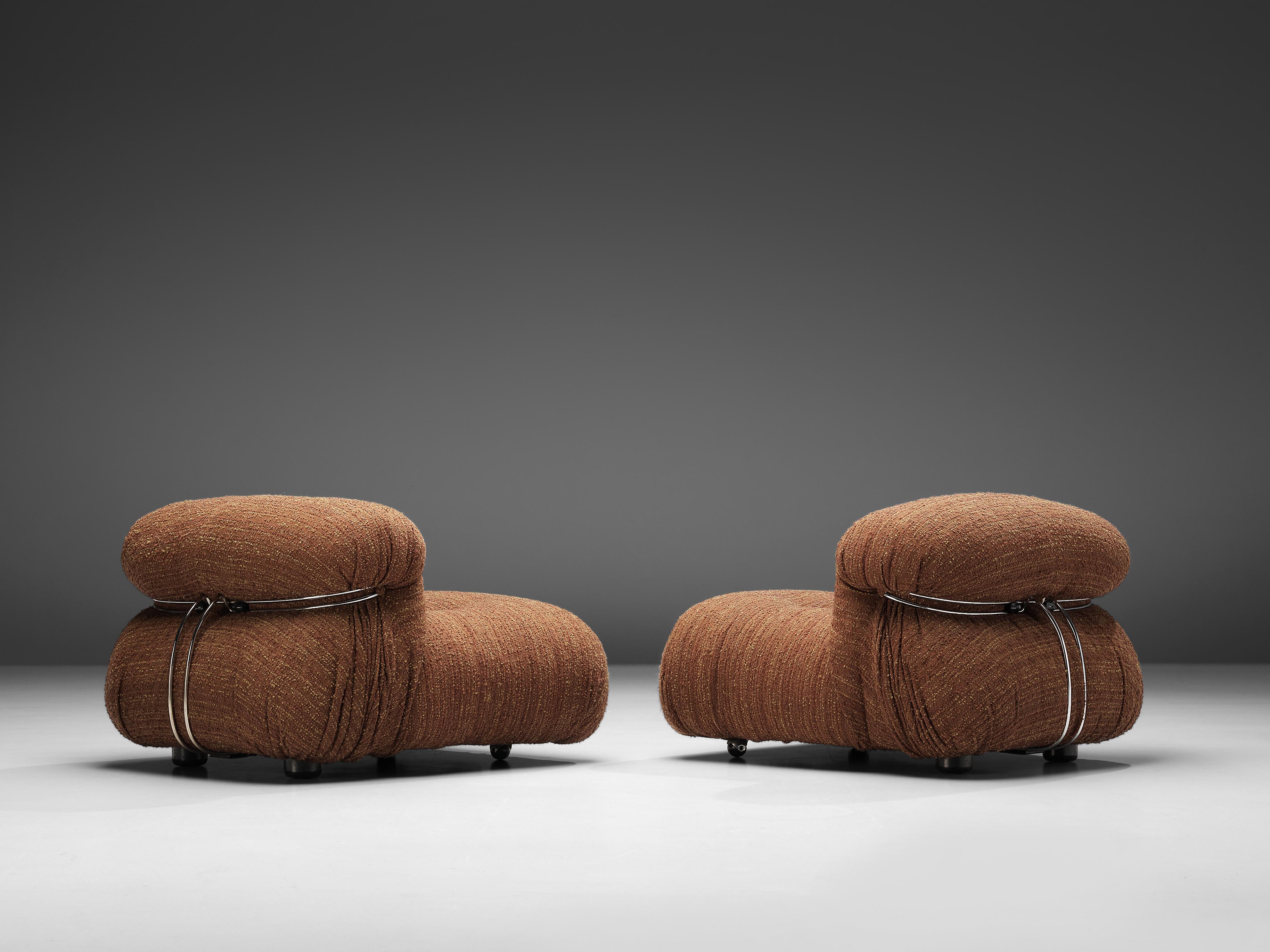 Mid-20th Century Afra & Tobia Scarpa 'Soriana' Lounge Chairs with Ottoman in Brown Upholstery