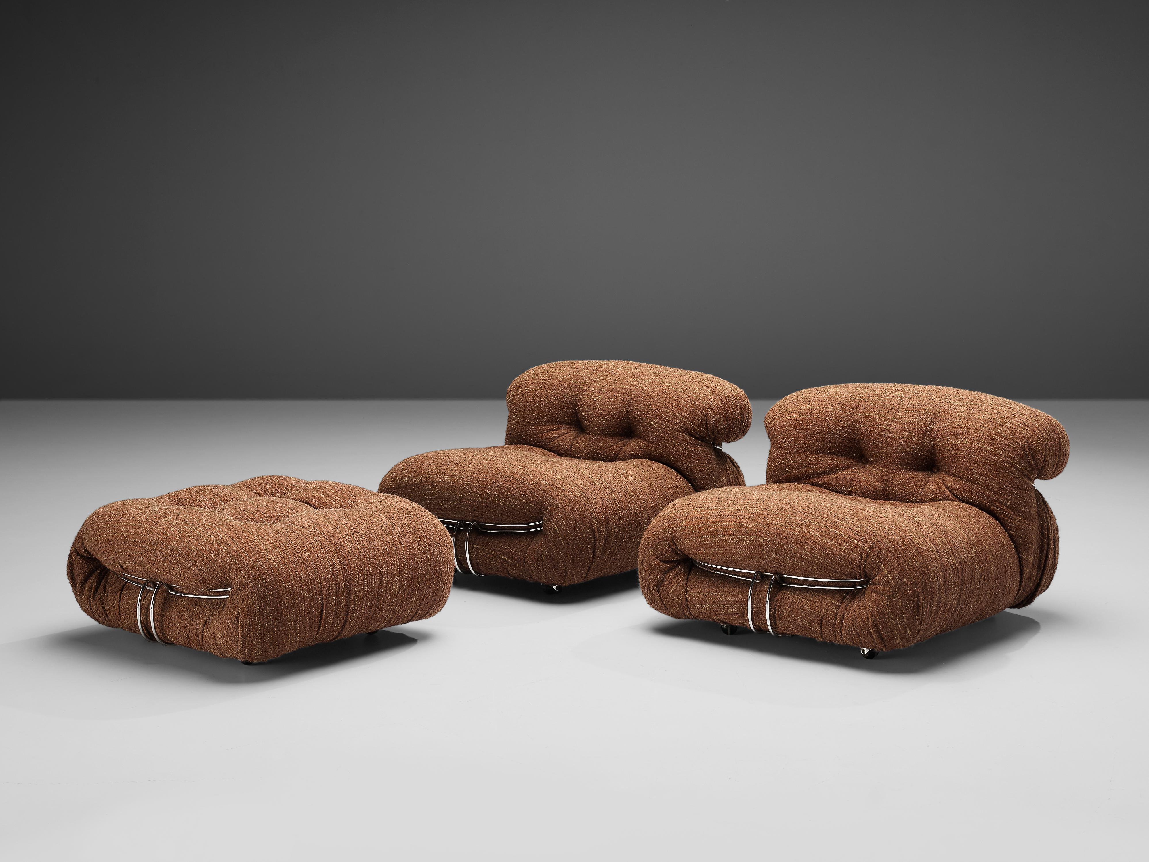 Afra & Tobia Scarpa 'Soriana' Lounge Chairs with Ottoman in Brown Upholstery 1