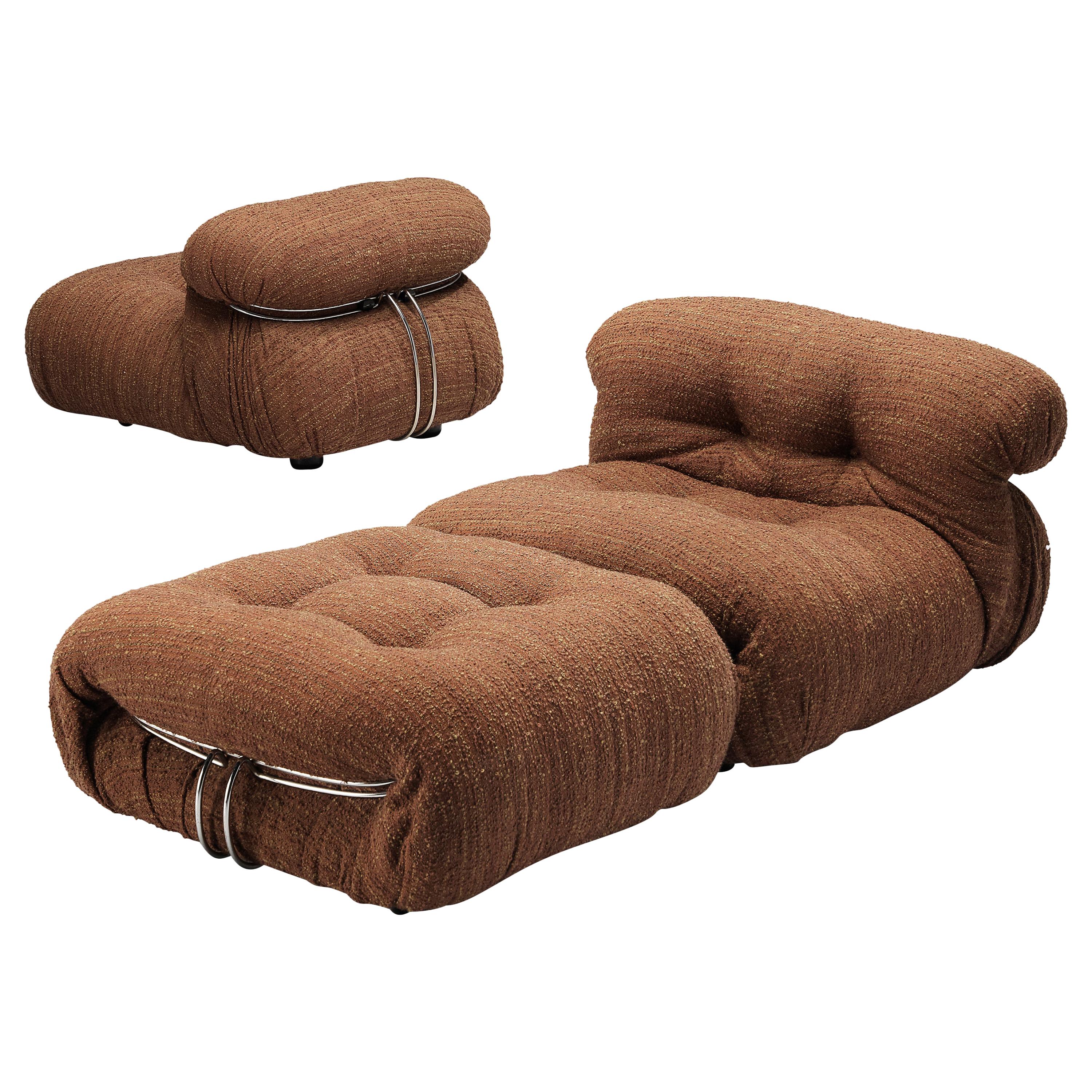 Afra & Tobia Scarpa 'Soriana' Lounge Chairs with Ottoman in Brown Upholstery