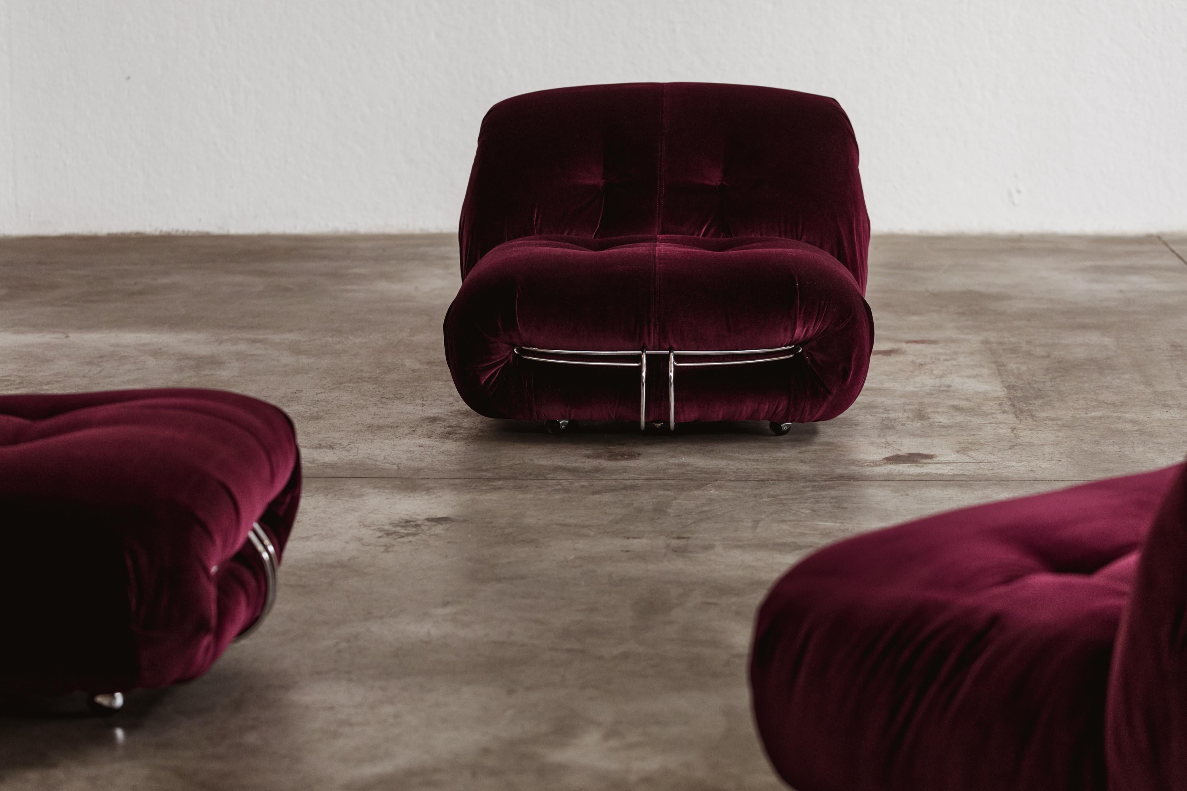 Ensemble de 3 pièces Afra & Tobia Scarpa Soriana pour Cassina, Bourgogne, 1969 en vente 3
