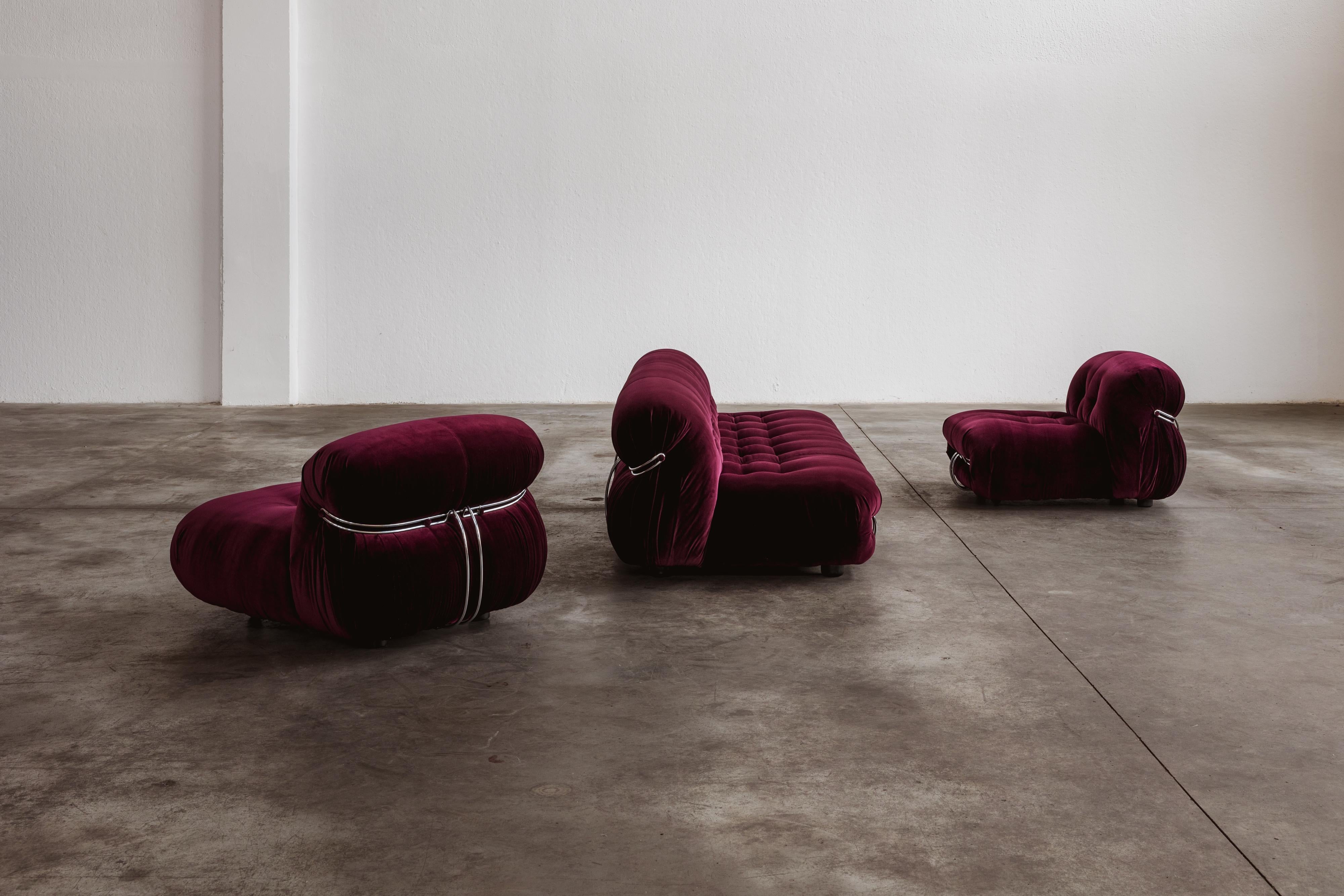 Ensemble de 3 pièces Afra & Tobia Scarpa Soriana pour Cassina, Bourgogne, 1969 en vente 4