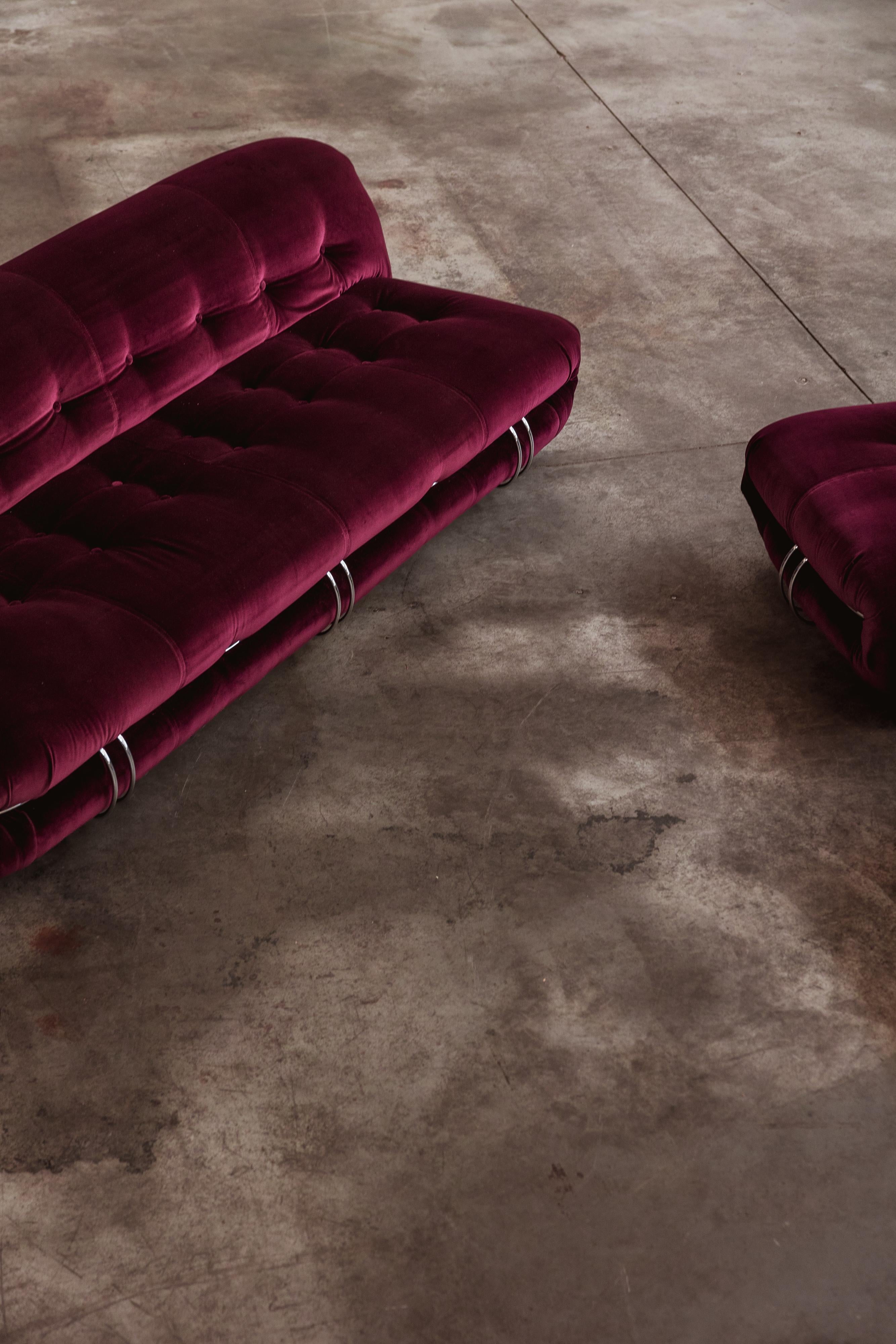 Ensemble de 3 pièces Afra & Tobia Scarpa Soriana pour Cassina, Bourgogne, 1969 en vente 6
