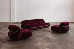 Afra & Tobia Scarpa “Soriana” Lounge Set for Cassina, Burgundy, 1969, Set of 3