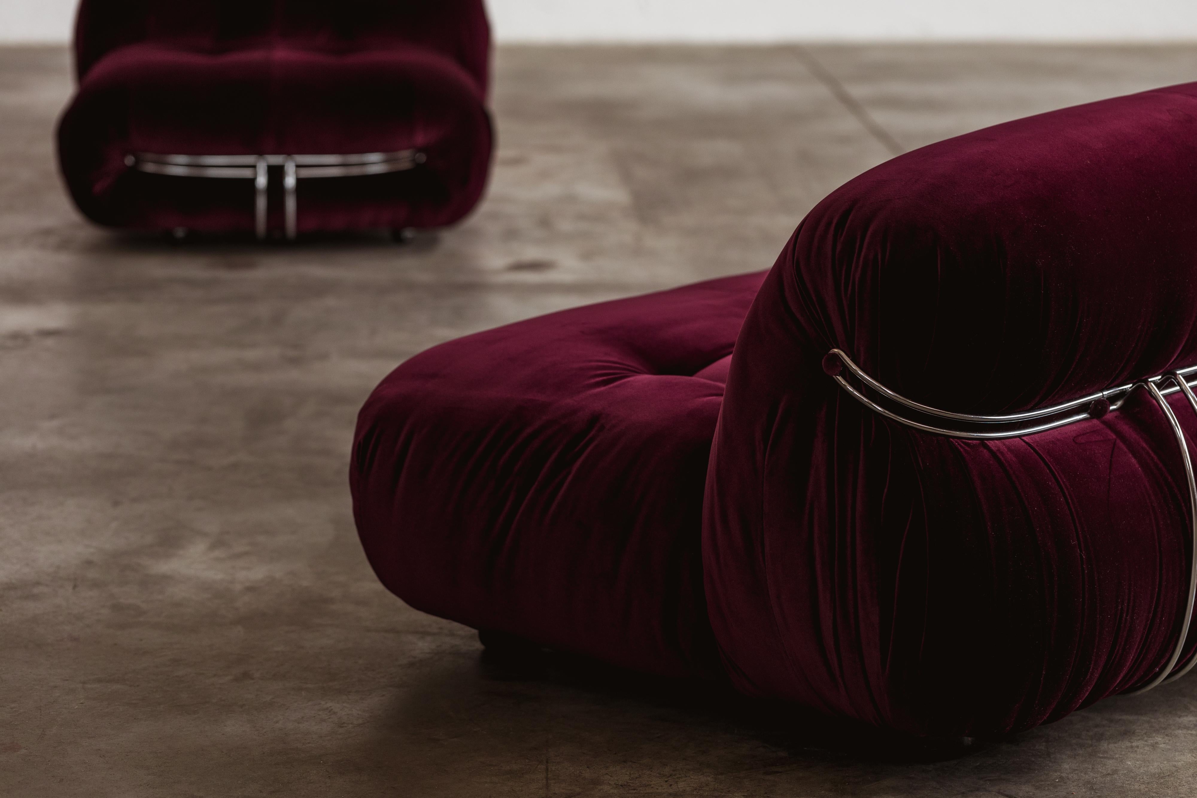 italien Ensemble de 3 pièces Afra & Tobia Scarpa Soriana pour Cassina, Bourgogne, 1969 en vente