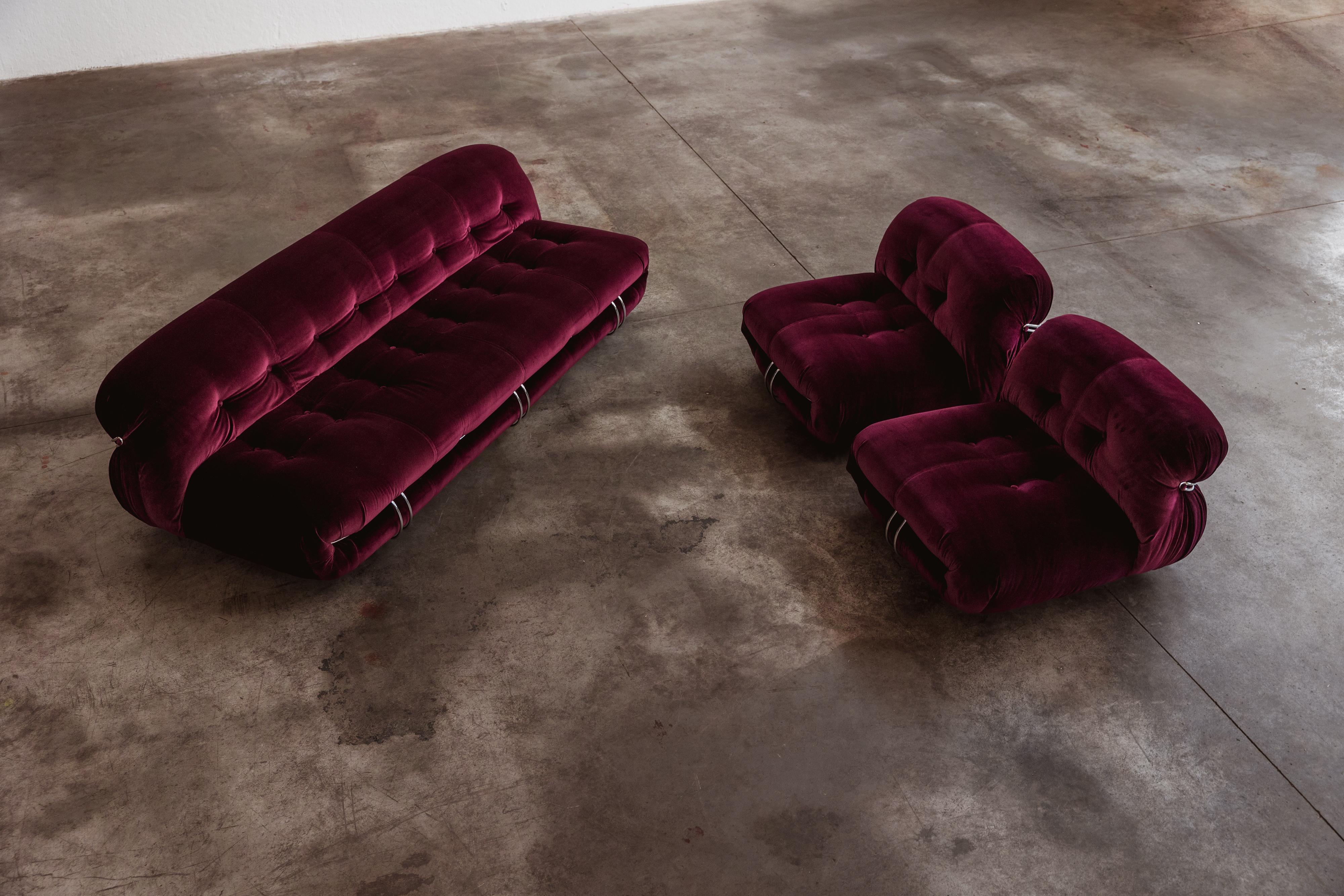 Ensemble de 3 pièces Afra & Tobia Scarpa Soriana pour Cassina, Bourgogne, 1969 Bon état - En vente à Lonigo, Veneto