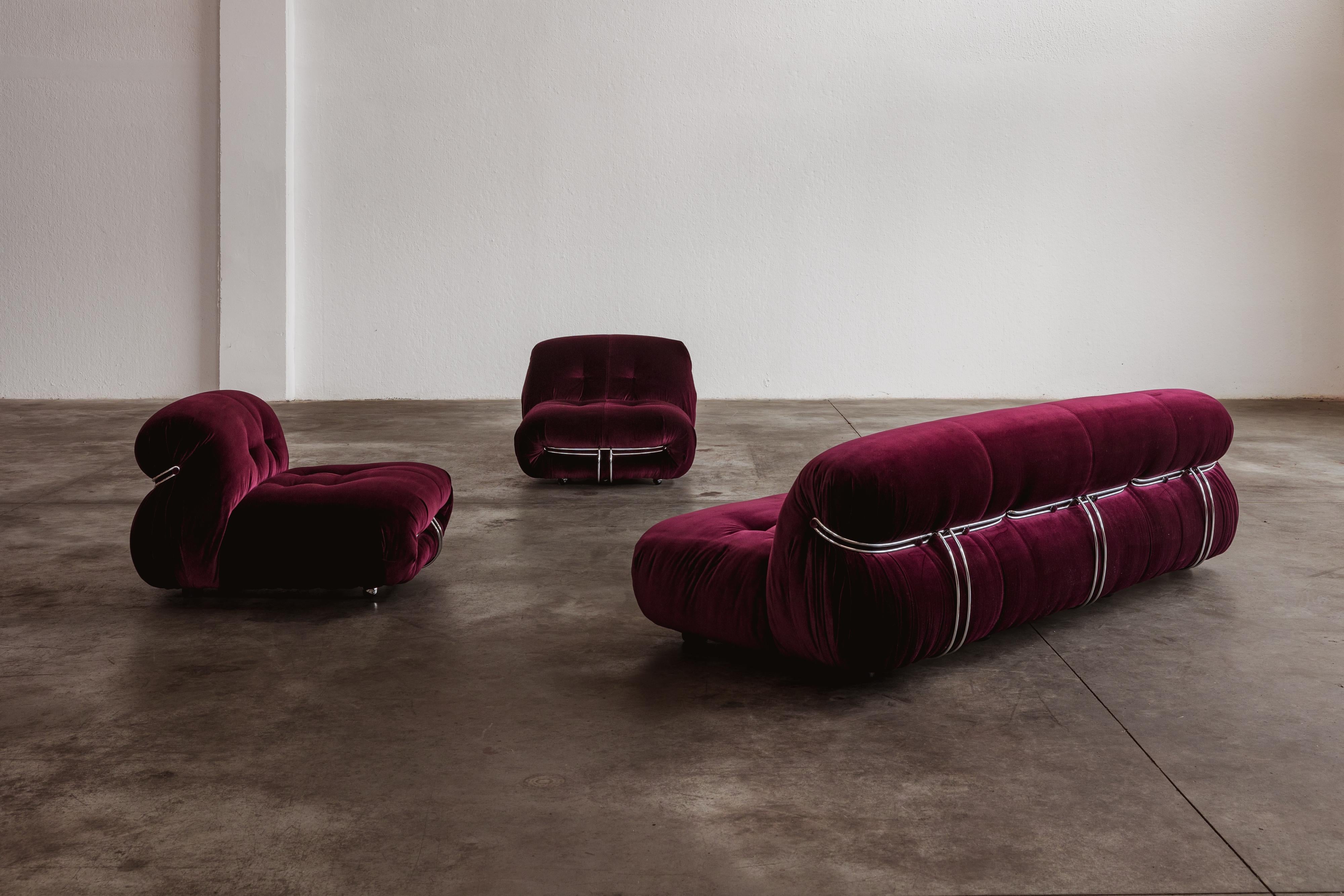 Ensemble de 3 pièces Afra & Tobia Scarpa Soriana pour Cassina, Bourgogne, 1969 en vente 1