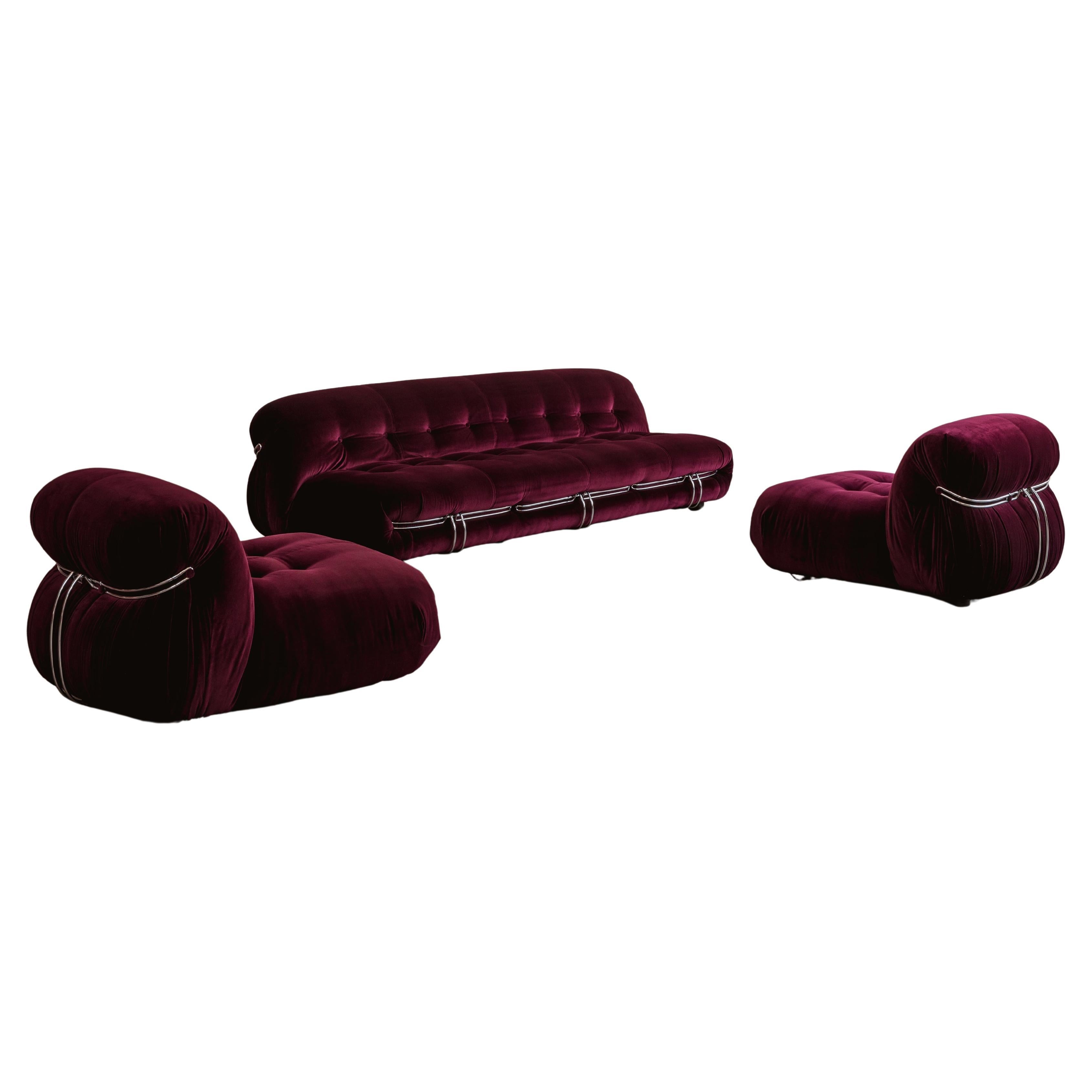 Juego de 3 tumbonas "Soriana" de Afra & Tobia Scarpa para Cassina, Borgoña, 1969