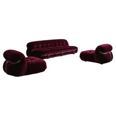 Afra & Tobia Scarpa “Soriana” Lounge Set for Cassina, Burgundy, 1969, Set of 3