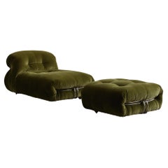 Afra & Tobia Scarpa “Soriana” Lounge Set for Cassina, Green Velvet, 1969