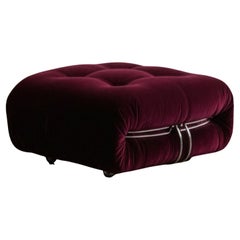 Afra & Tobia Scarpa “Soriana” Ottoman for Cassina, Burgundy Velvet, Italy, 1969