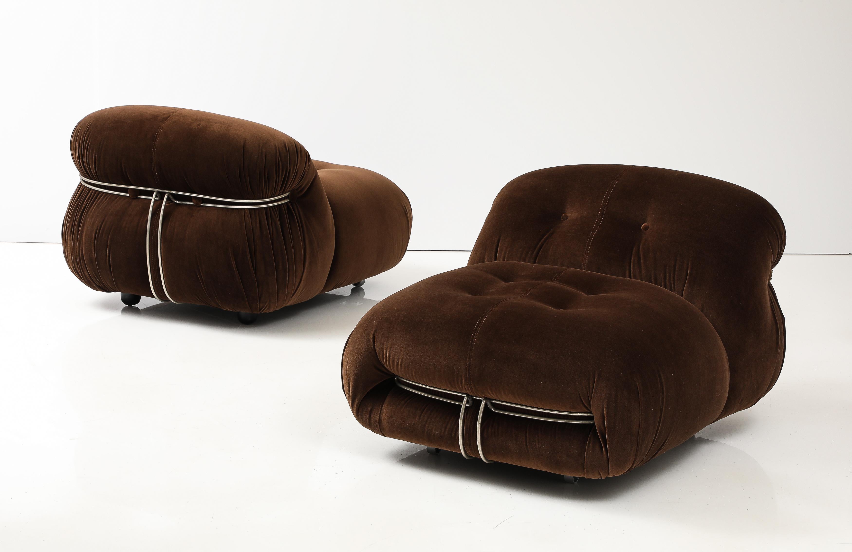 Velvet Afra & Tobia Scarpa 'Soriana' Pair of Chairs for Cassina, Italy, 1969 For Sale