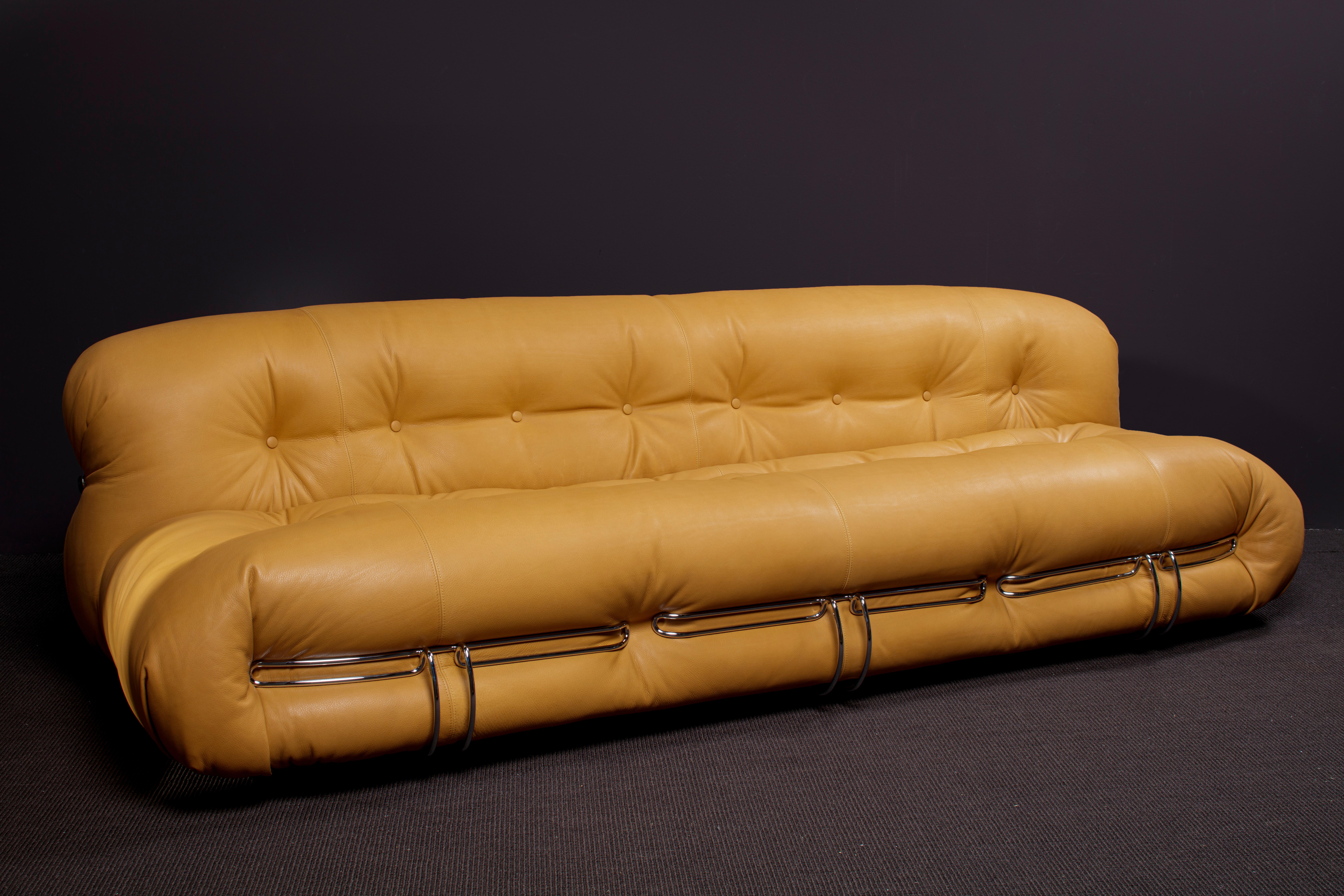 Afra & Tobia Scarpa Soriana Sofa and Ottoman in Light Tobacco Leather by Cassina For Sale 2