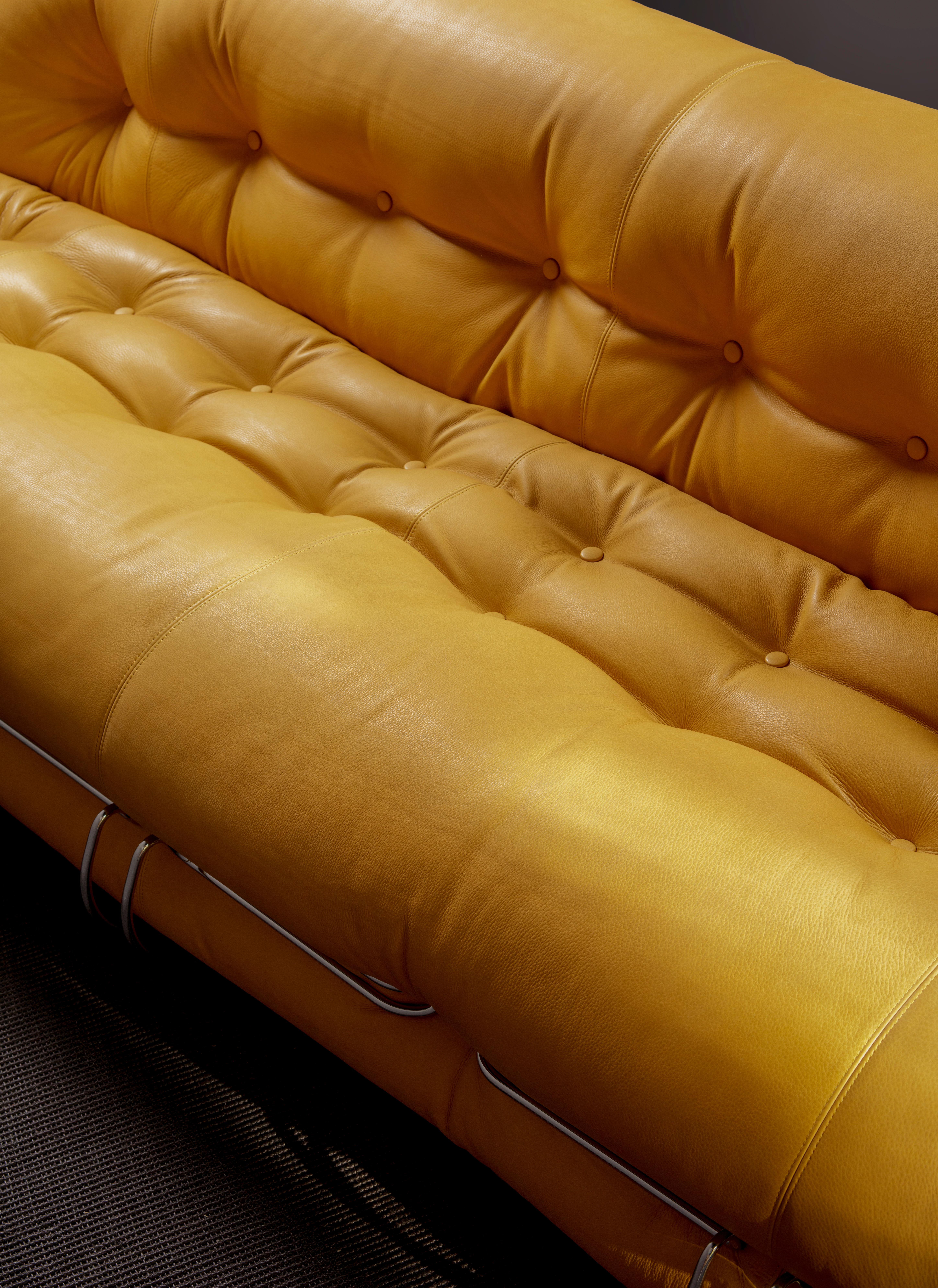 Italian Afra & Tobia Scarpa Soriana Sofa and Ottoman in Light Tobacco Leather by Cassina For Sale