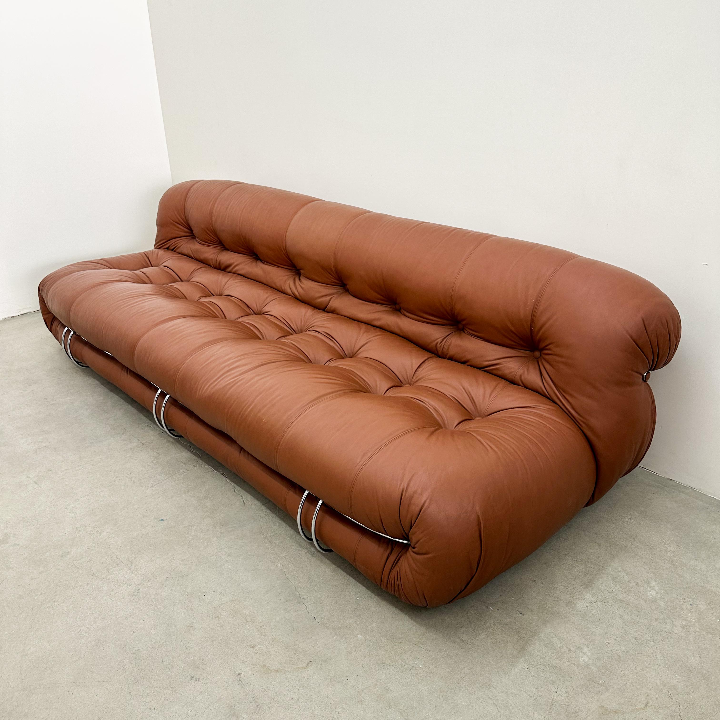 Divano Soriana di Afra & Tobia Scarpa per Cassina - Anni '70, Pelle Cognac In condizioni buone in vendita a Palm Desert, CA
