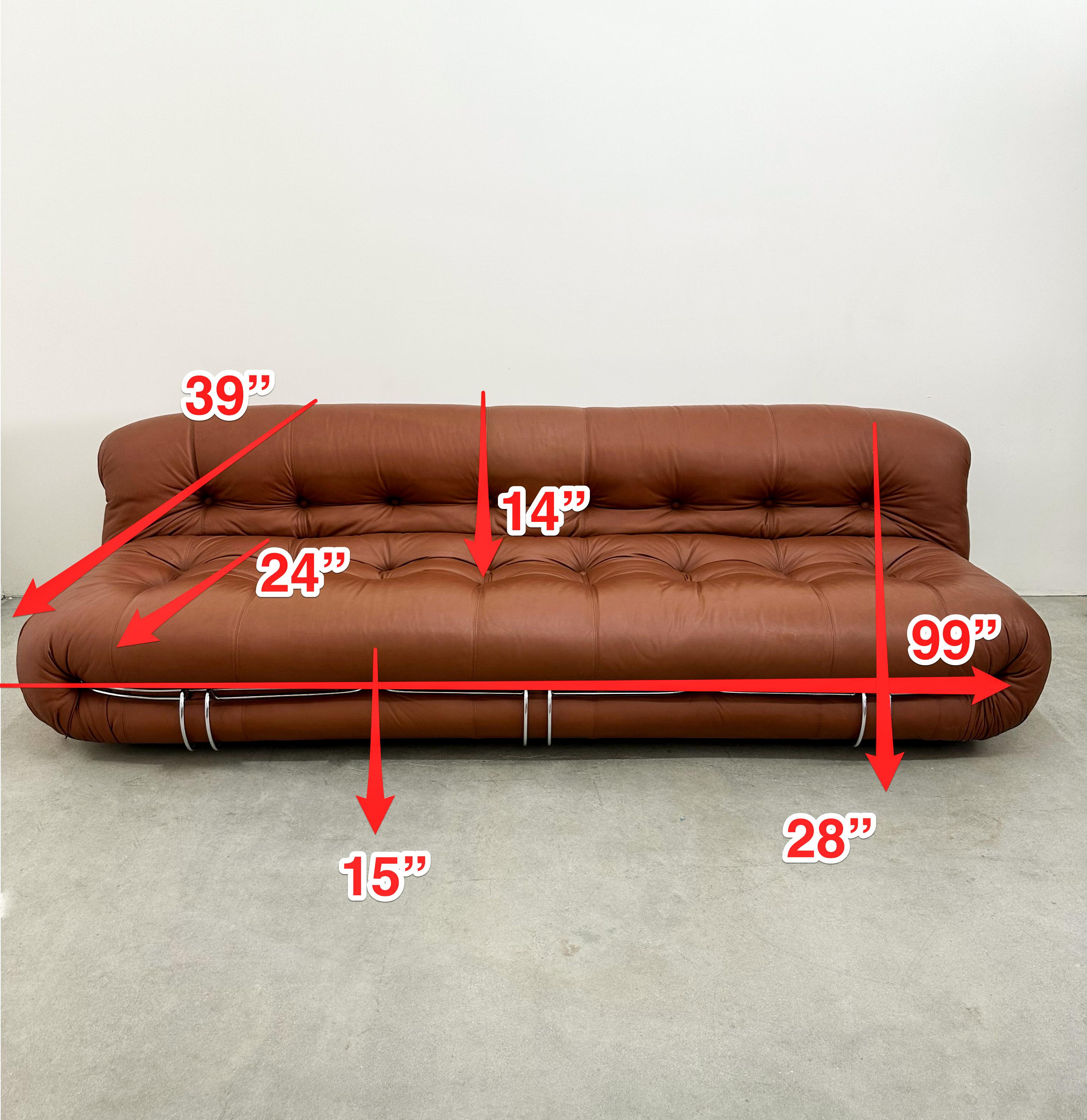 Divano Soriana di Afra & Tobia Scarpa per Cassina - Anni '70, Pelle Cognac in vendita 3
