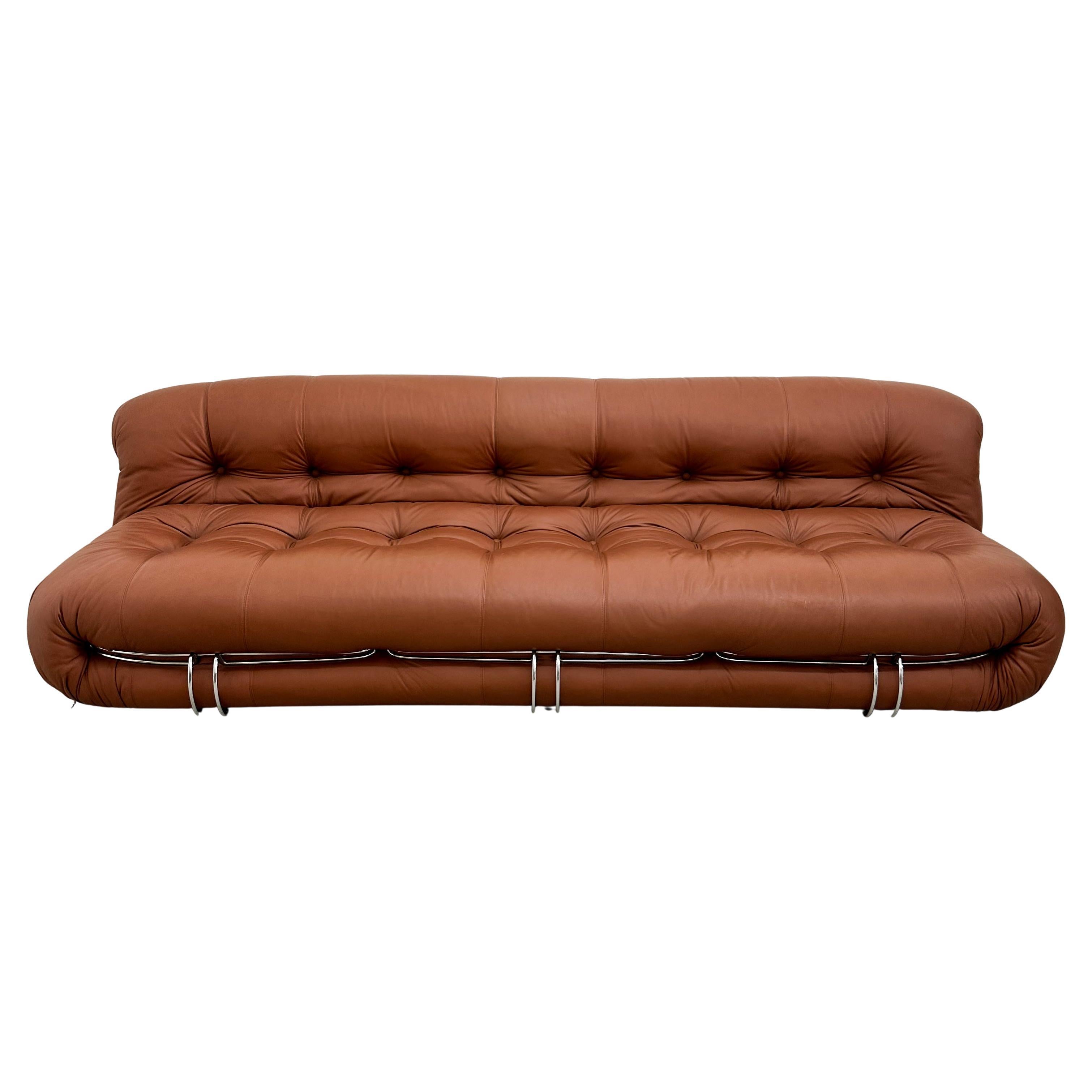 Divano Soriana di Afra & Tobia Scarpa per Cassina - Anni '70, Pelle Cognac