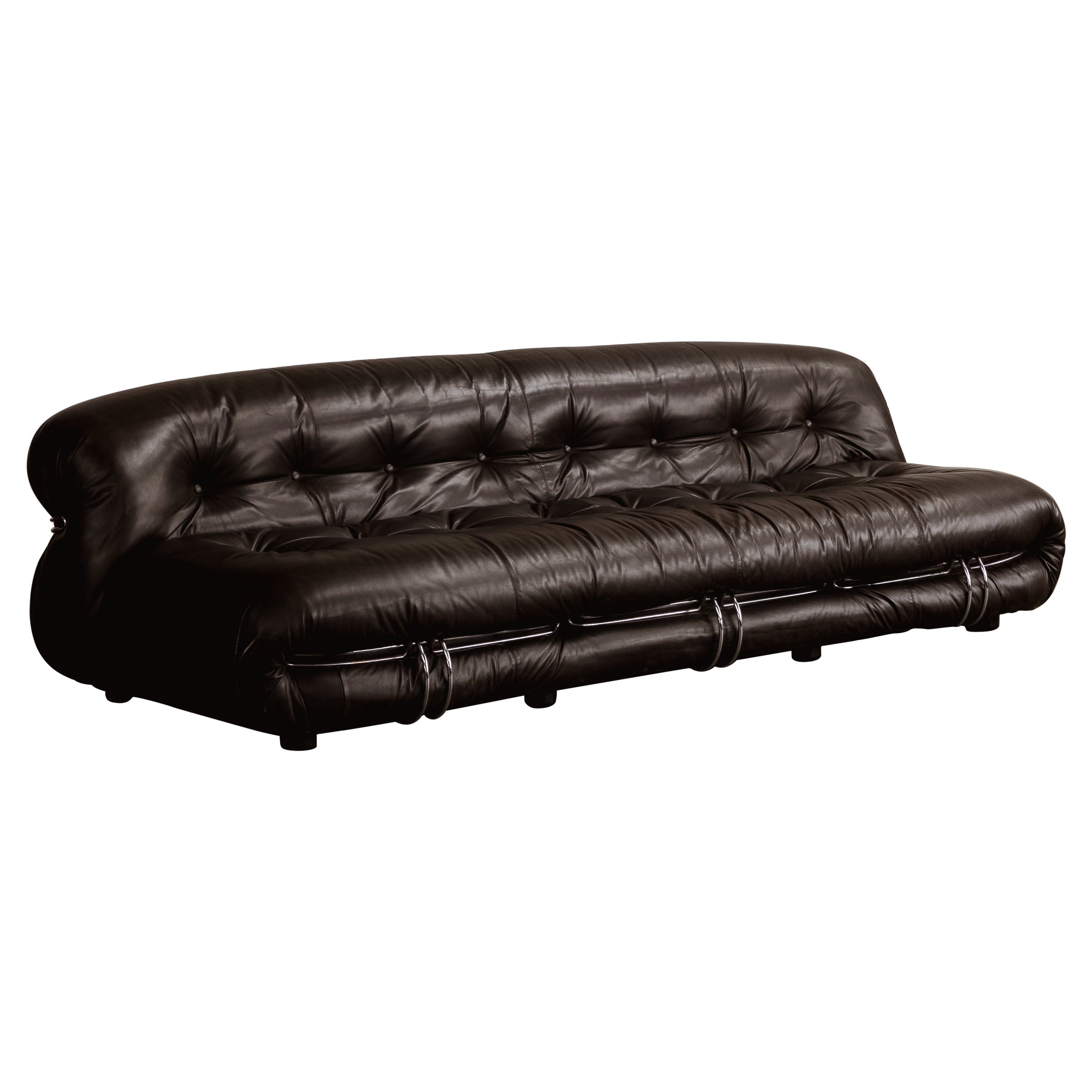 Afra & Tobia Scarpa “Soriana” Sofa for Cassina, Brown Leather, 1969