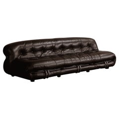 Sofá "Soriana" de Afra & Tobia Scarpa para Cassina, cuero marrón original, 1969