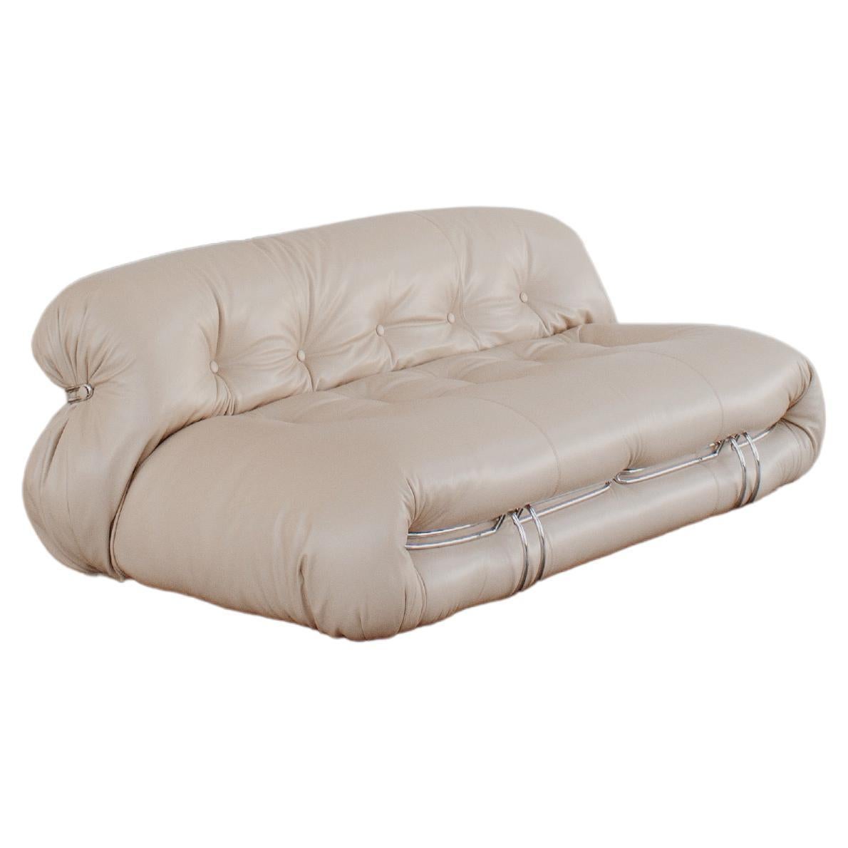 Afra & Tobia Scarpa “Soriana” Sofa for Cassina, Champagne Leather, 1969