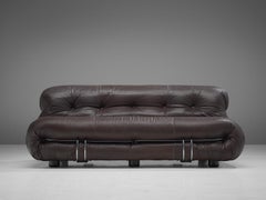 Afra & Tobia Scarpa 'Soriana' Sofa in Chocolate Brown Leather