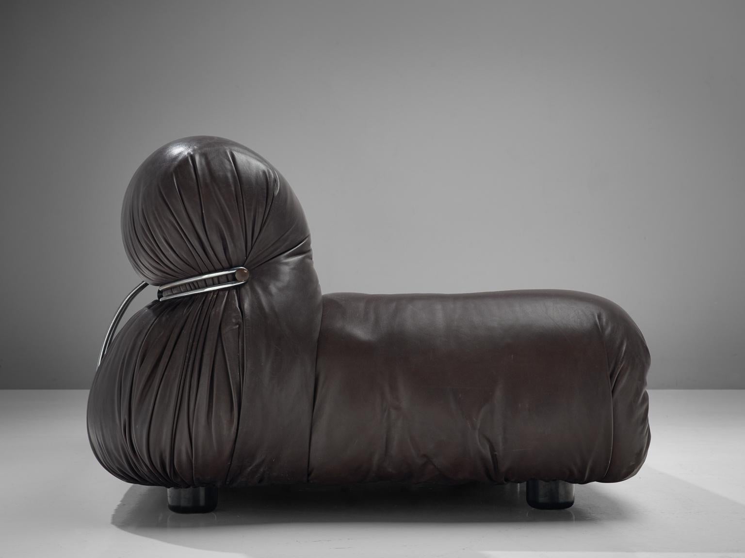 Italian Afra & Tobia Scarpa 'Soriana' Sofa in Chocolate Brown Leather