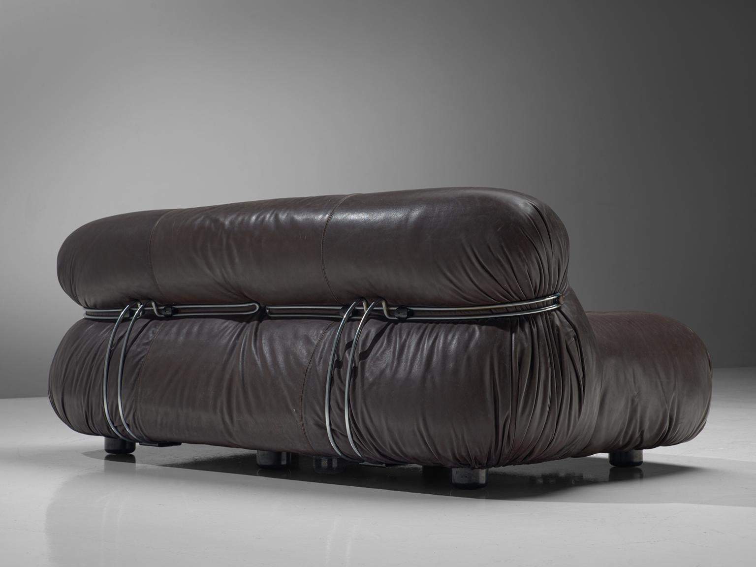 Afra & Tobia Scarpa 'Soriana' Sofa in Chocolate Brown Leather In Good Condition In Waalwijk, NL