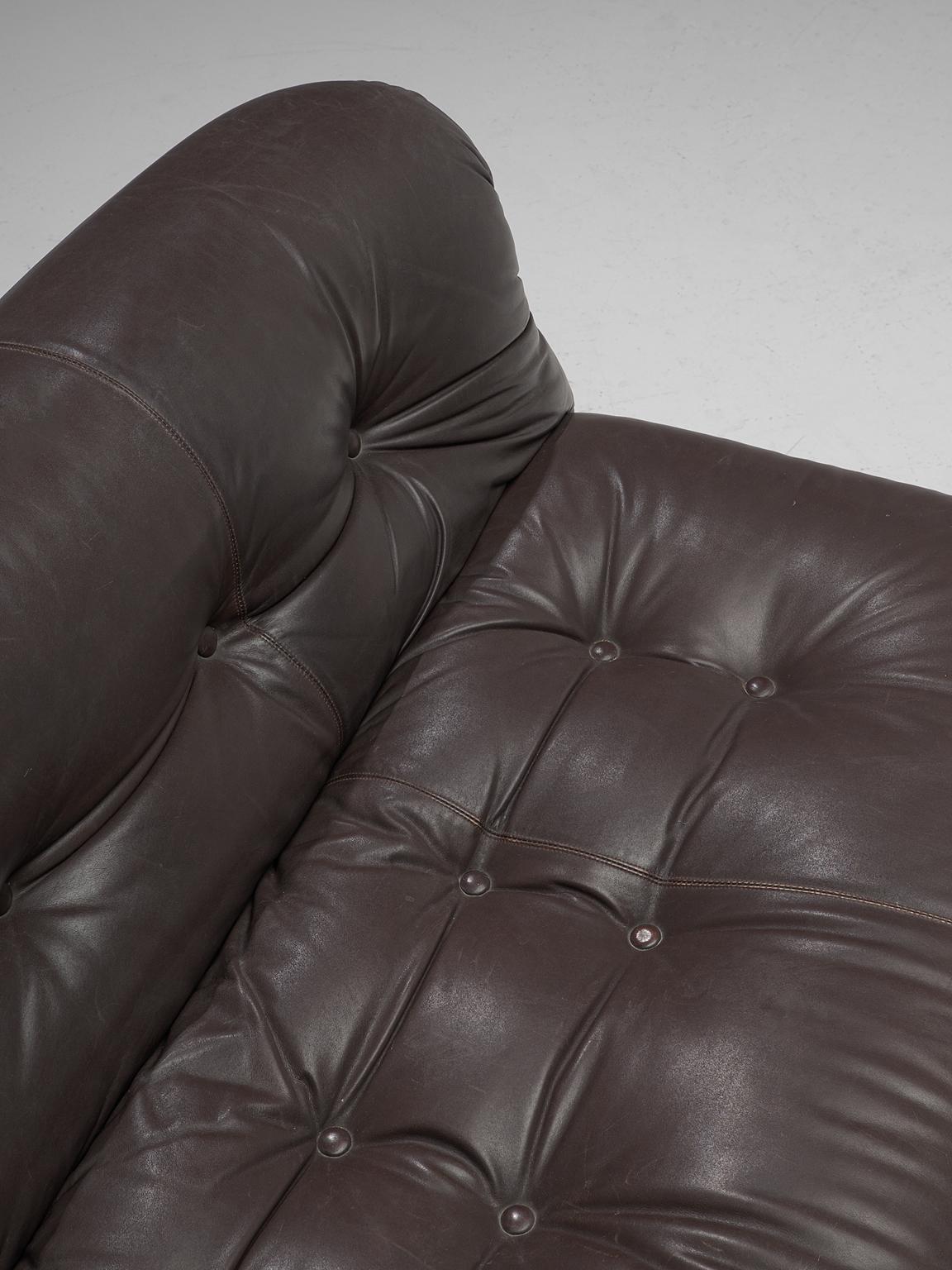 Late 20th Century Afra & Tobia Scarpa 'Soriana' Sofa in Chocolate Brown Leather