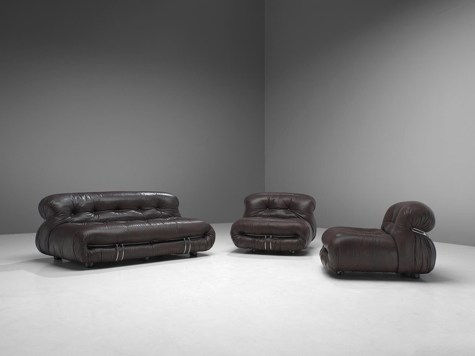 Afra & Tobia Scarpa 'Soriana' Sofa in Chocolate Brown Leather 1