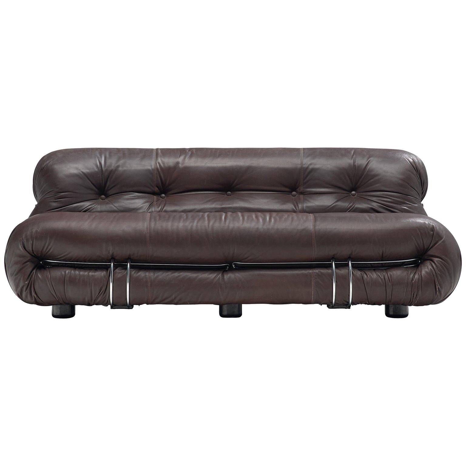 Afra & Tobia Scarpa 'Soriana' Sofa in Chocolate Brown Leather