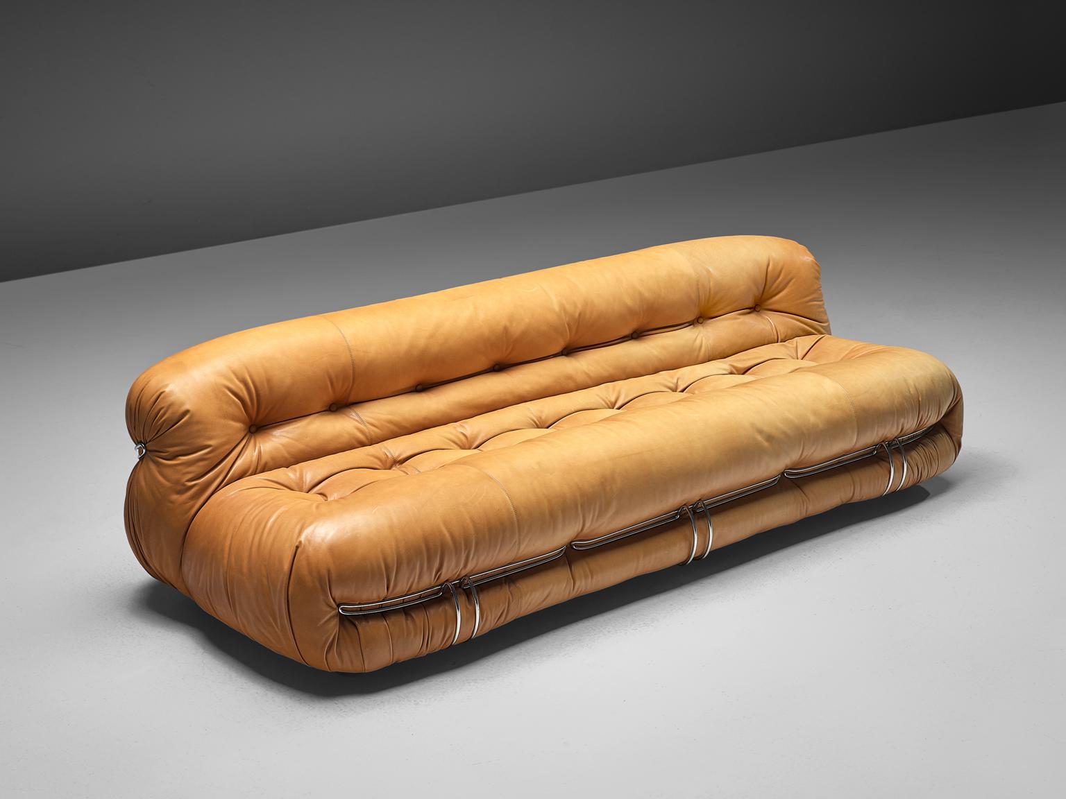 Mid-Century Modern Afra & Tobia Scarpa 'Soriana' Sofa in Cognac Leather