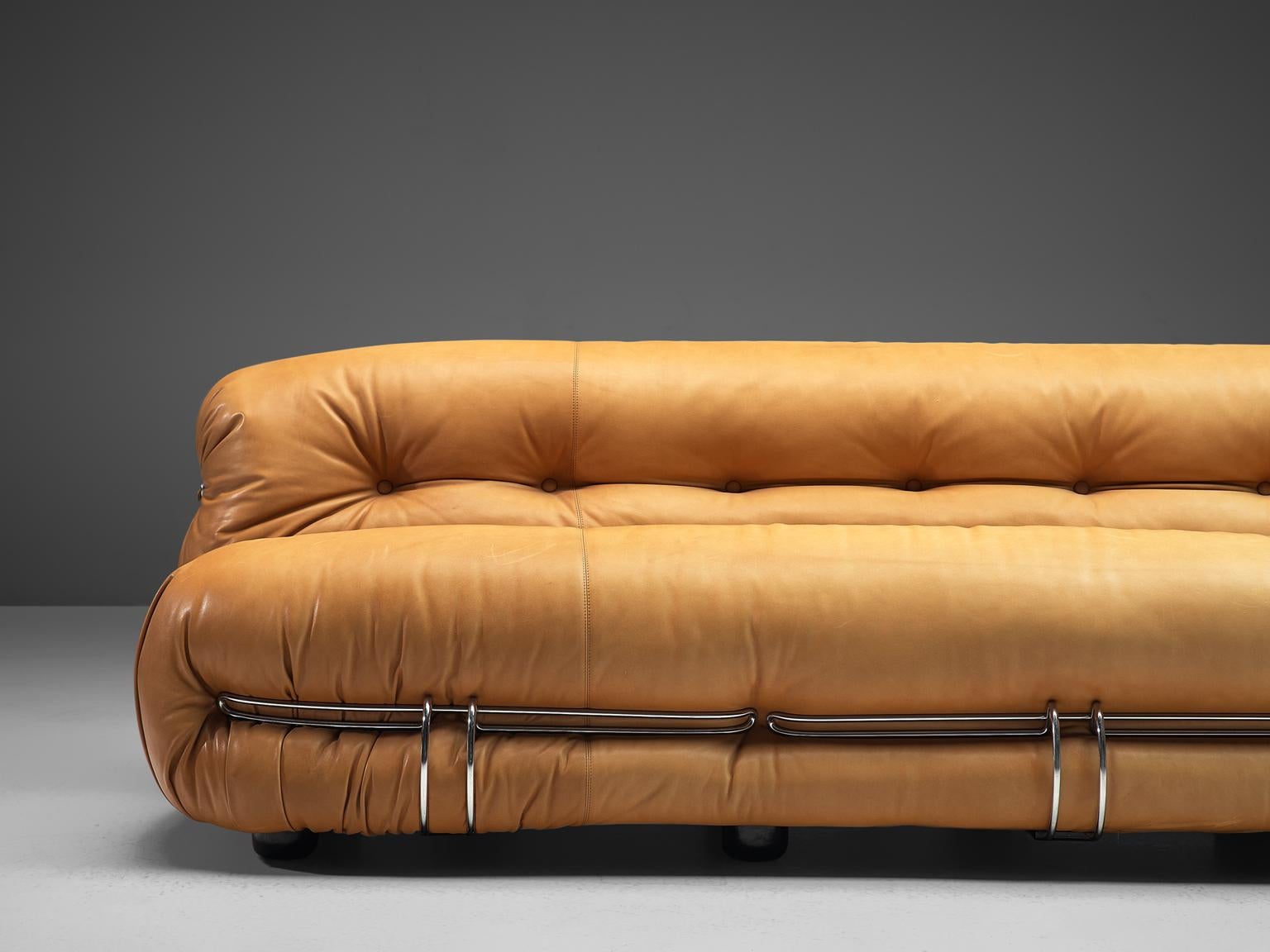 Italian Afra & Tobia Scarpa 'Soriana' Sofa in Cognac Leather