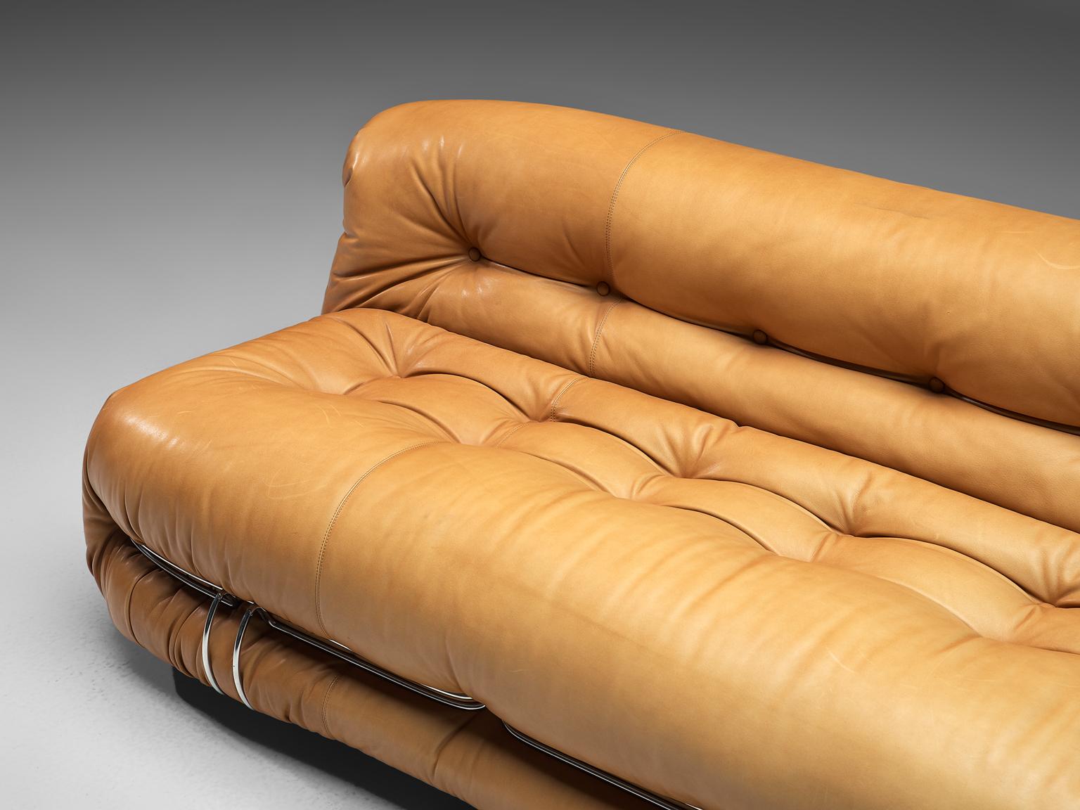 Patinated Afra & Tobia Scarpa 'Soriana' Sofa in Cognac Leather