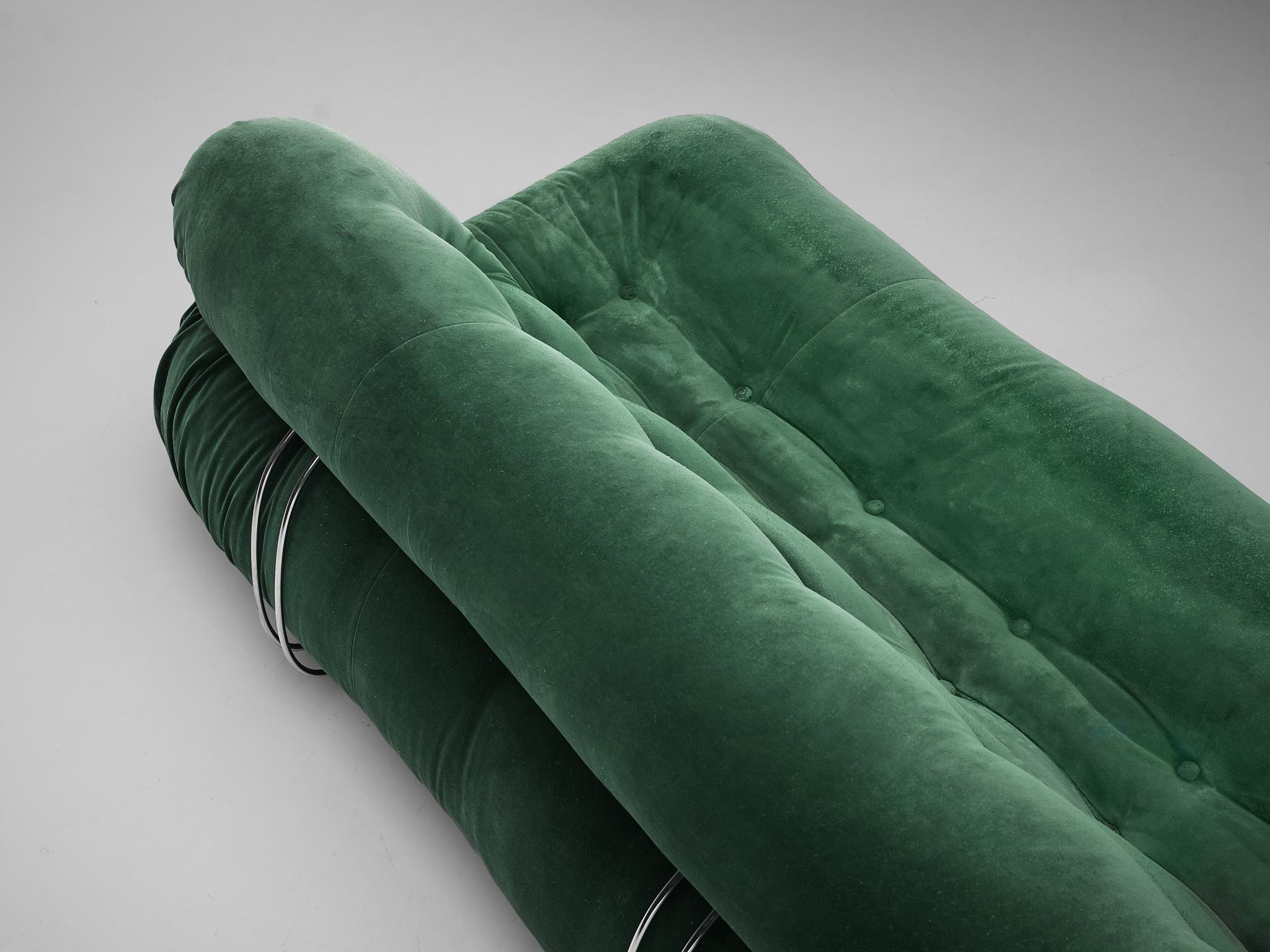 Afra & Tobia Scarpa 'Soriana' Sofa in Green Velvet Upholstery 2