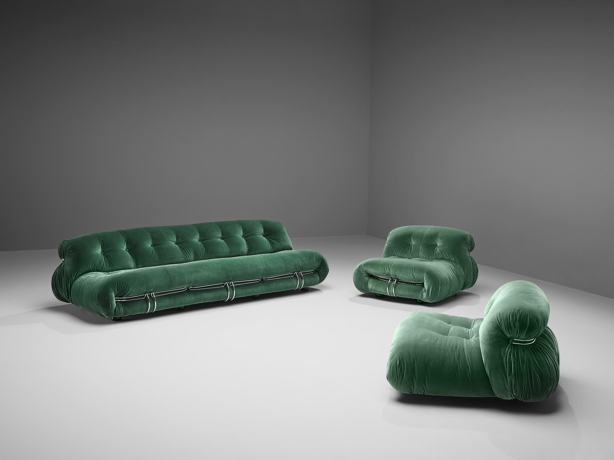 Afra & Tobia Scarpa 'Soriana' Sofa in Green Velvet Upholstery 3