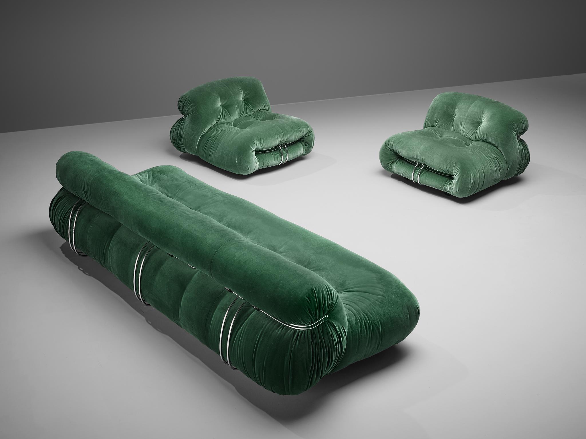 Afra & Tobia Scarpa 'Soriana' Sofa in Green Velvet Upholstery 4
