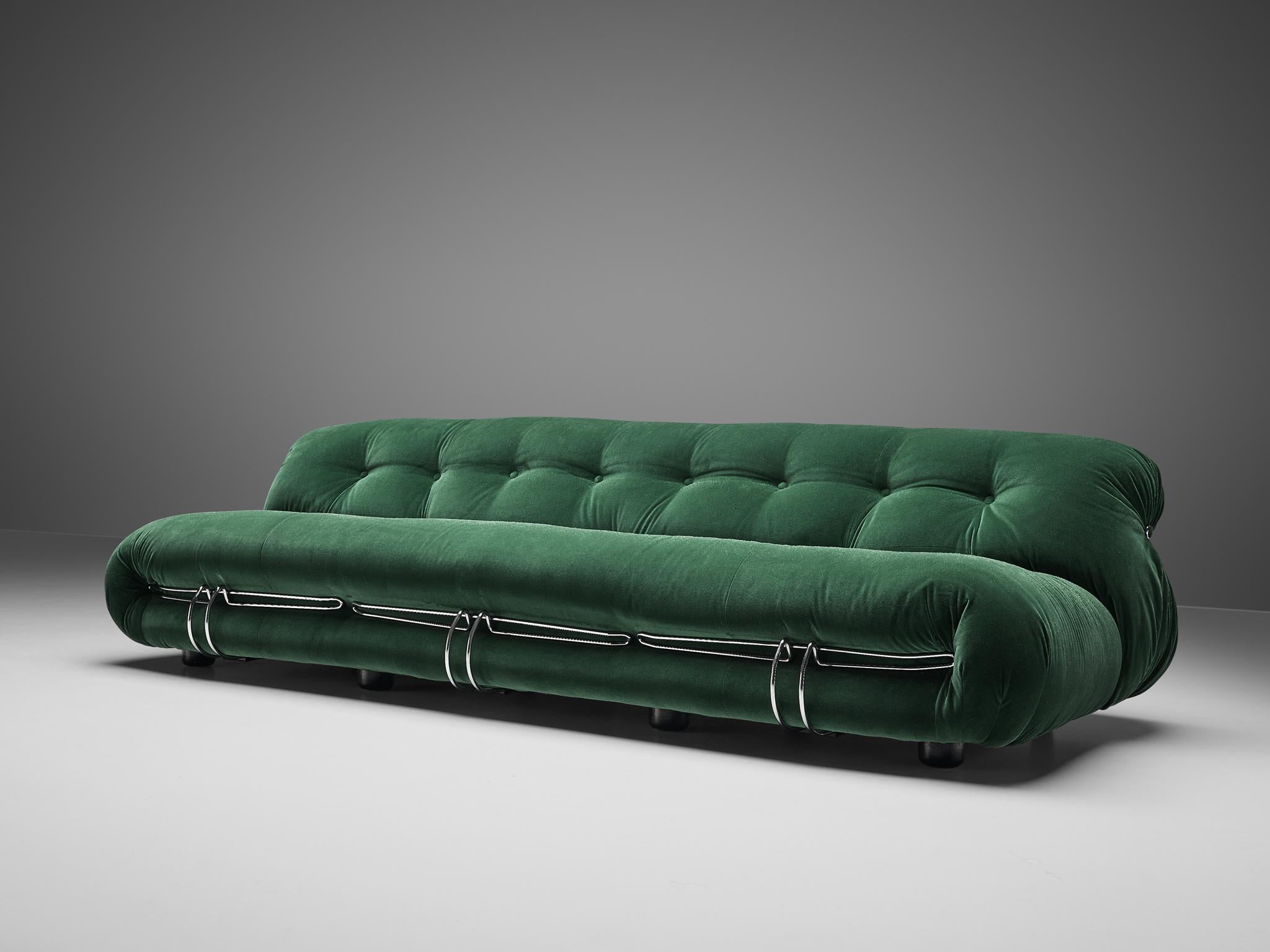 Afra & Tobia Scarpa for Cassina, 'Soriana' sofa, green velvet upholstery, metal, Italy, 1969

Iconic sofa by Italian designer couple Afra & Tobia Scarpa, the Soriana proposes a model that institutionalizes the image of the informal sitting where