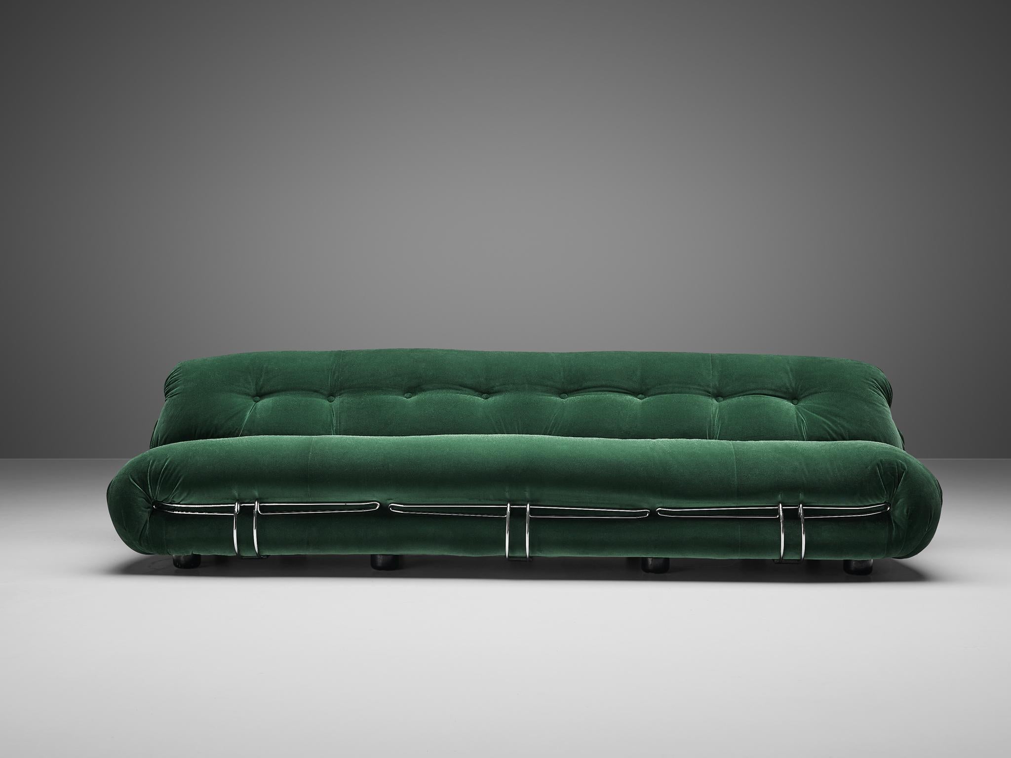 Mid-Century Modern Afra & Tobia Scarpa 'Soriana' Sofa in Green Velvet Upholstery