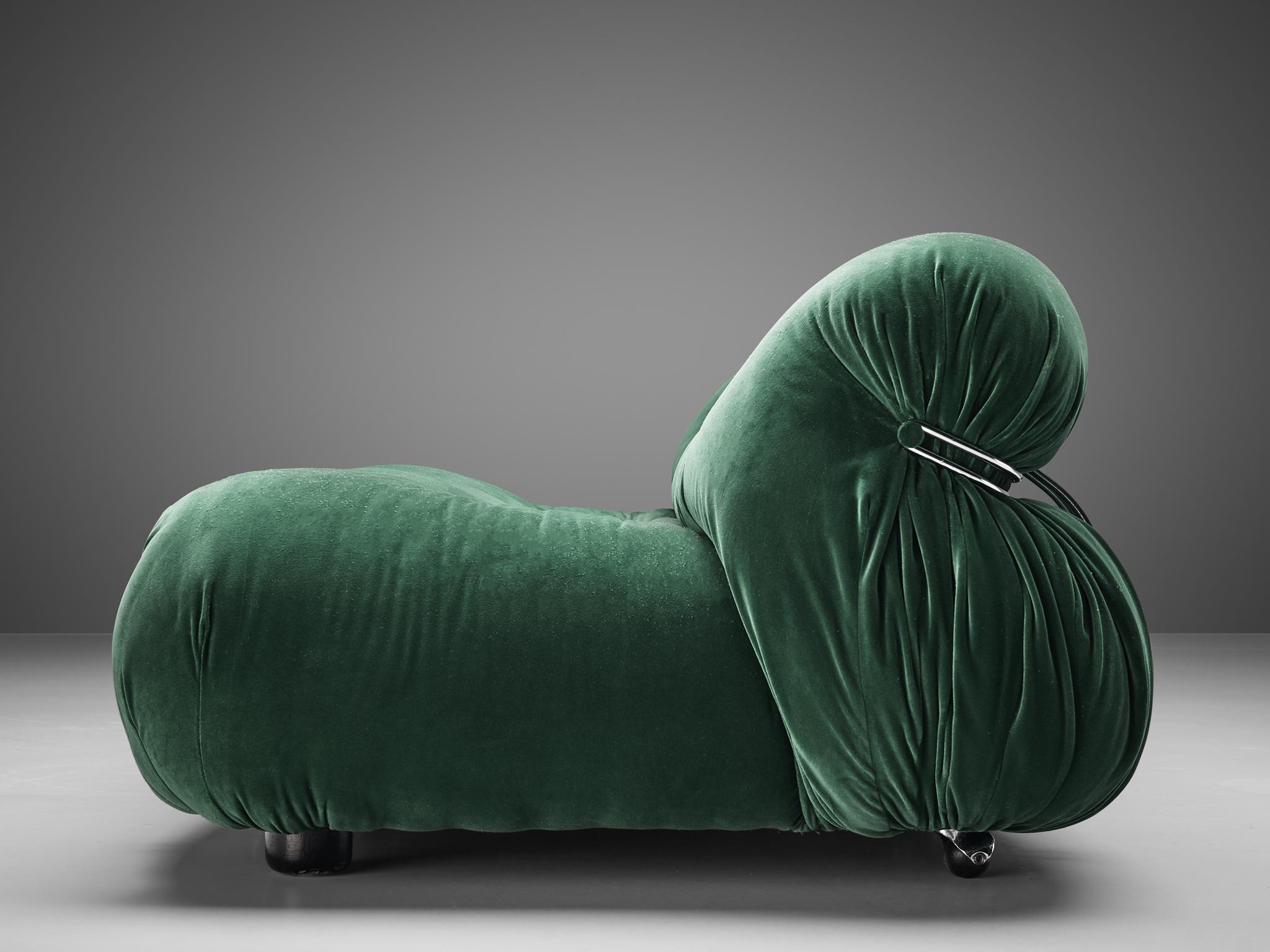 Italian Afra & Tobia Scarpa 'Soriana' Sofa in Green Velvet Upholstery