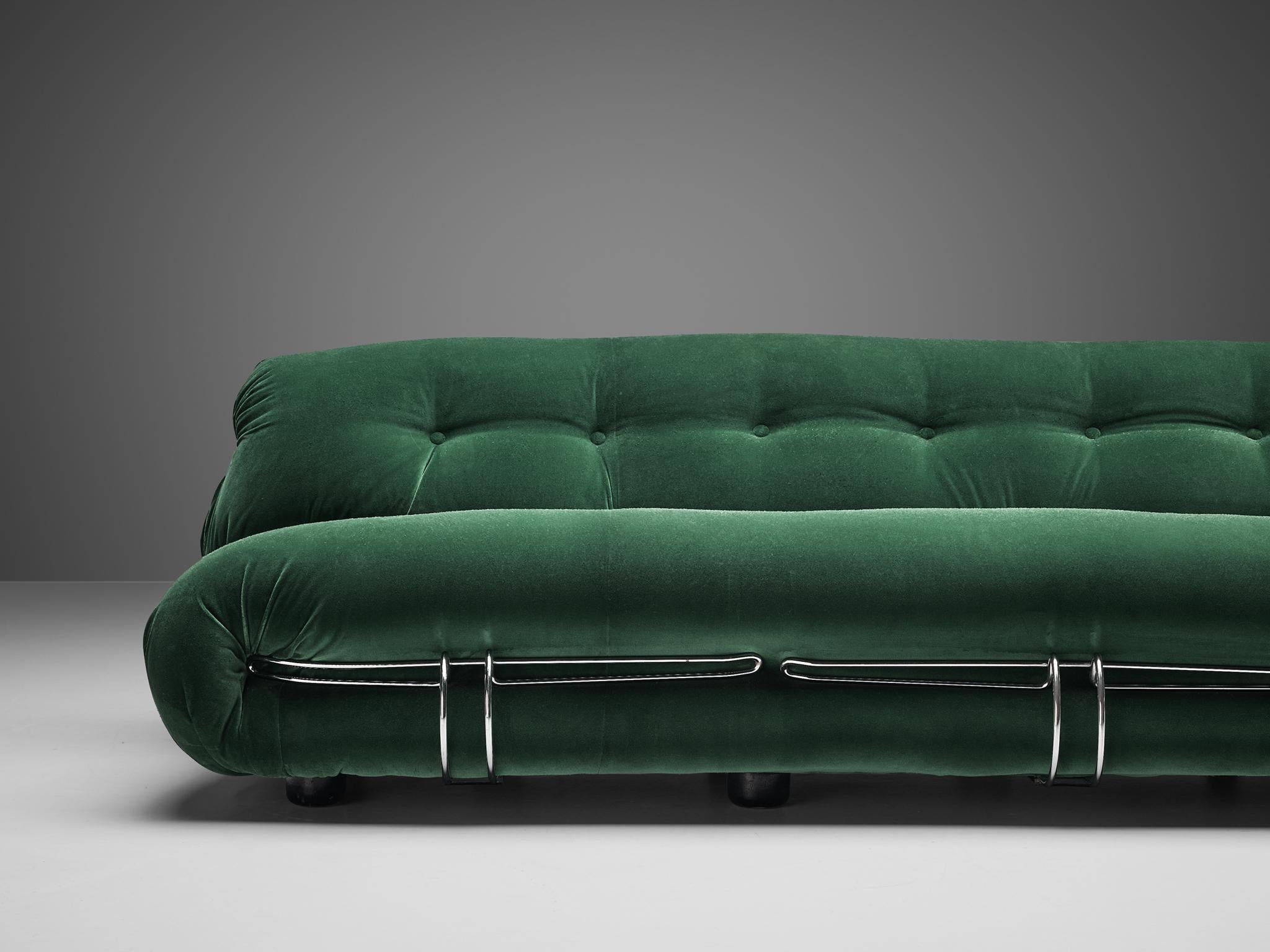 Afra & Tobia Scarpa 'Soriana' Sofa in Green Velvet Upholstery In Good Condition In Waalwijk, NL