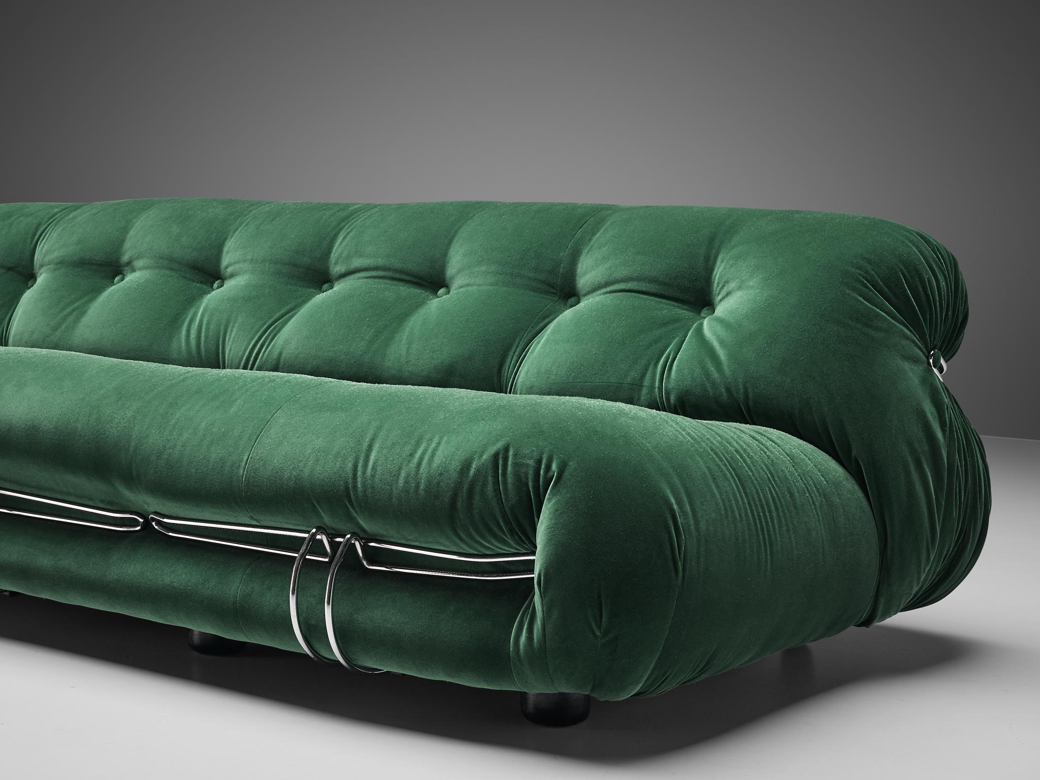 Mid-20th Century Afra & Tobia Scarpa 'Soriana' Sofa in Green Velvet Upholstery