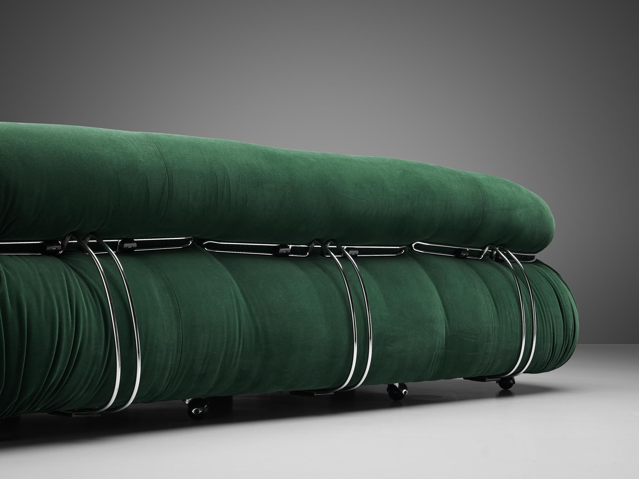 Metal Afra & Tobia Scarpa 'Soriana' Sofa in Green Velvet Upholstery