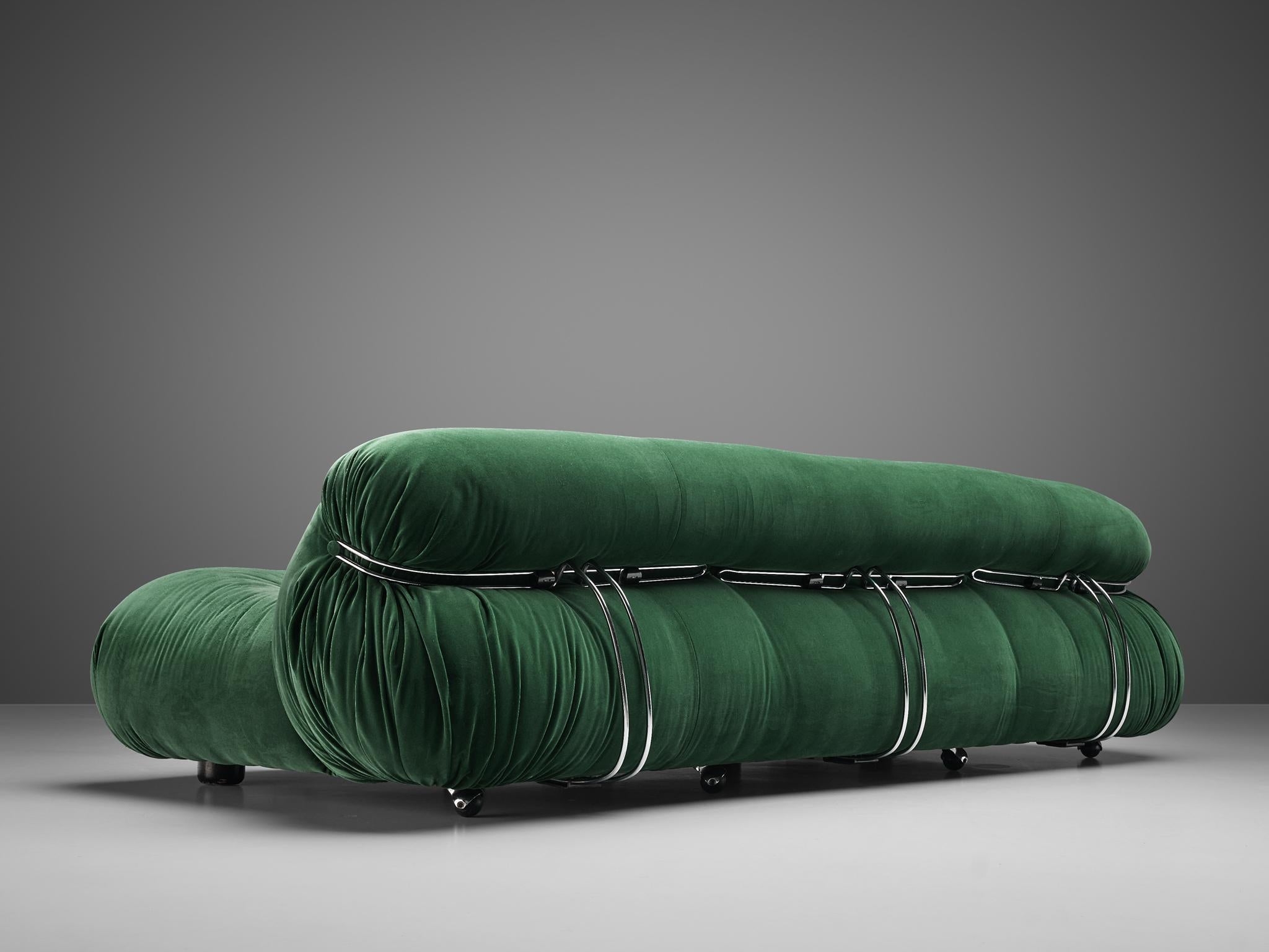 Afra & Tobia Scarpa 'Soriana' Sofa in Green Velvet Upholstery 1