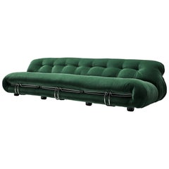 Afra & Tobia Scarpa 'Soriana' Sofa in Green Velvet Upholstery