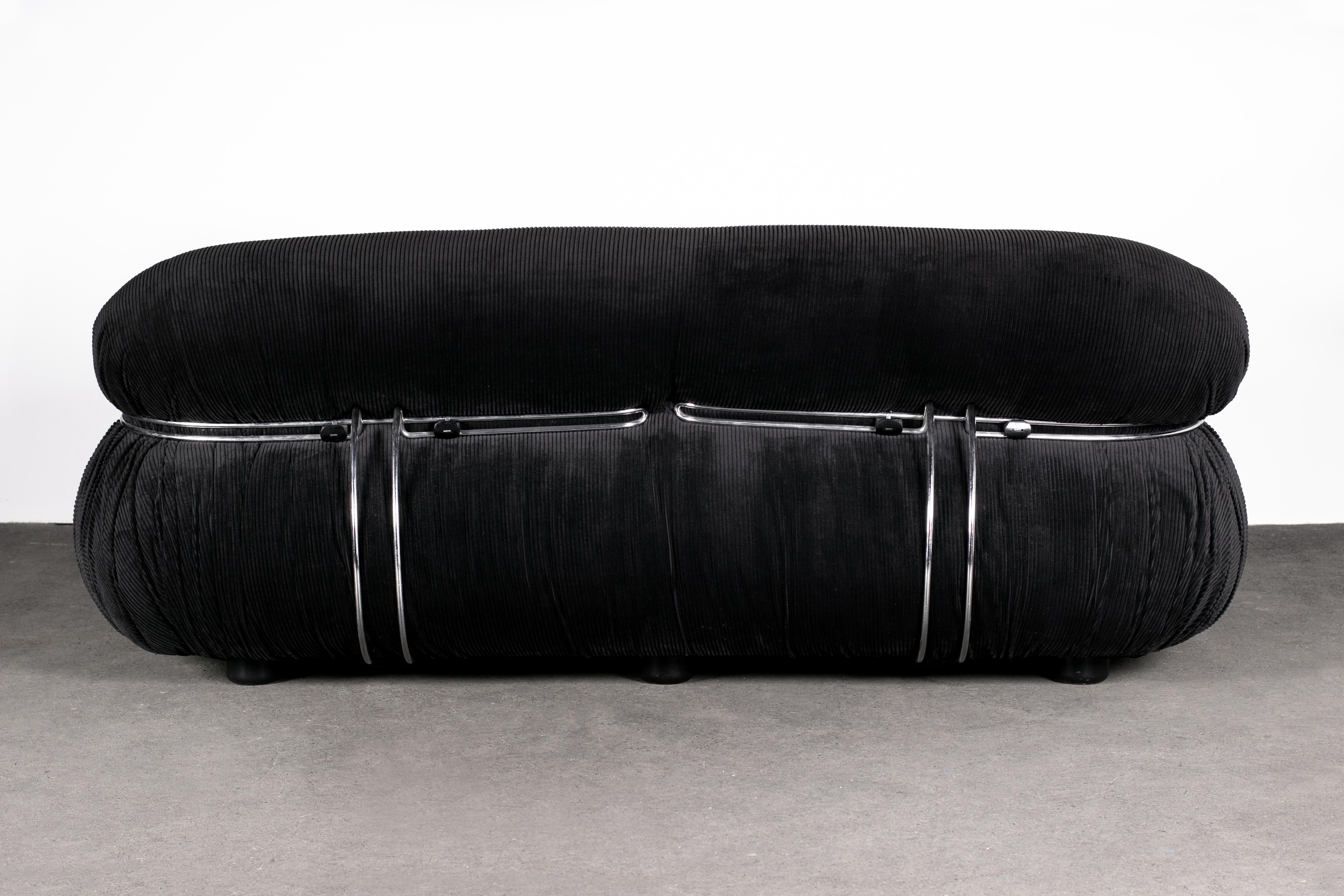 Afra & Tobia Scarpa, Soriana Sofa in Original Black Anthracite Corduroy, 1970 1