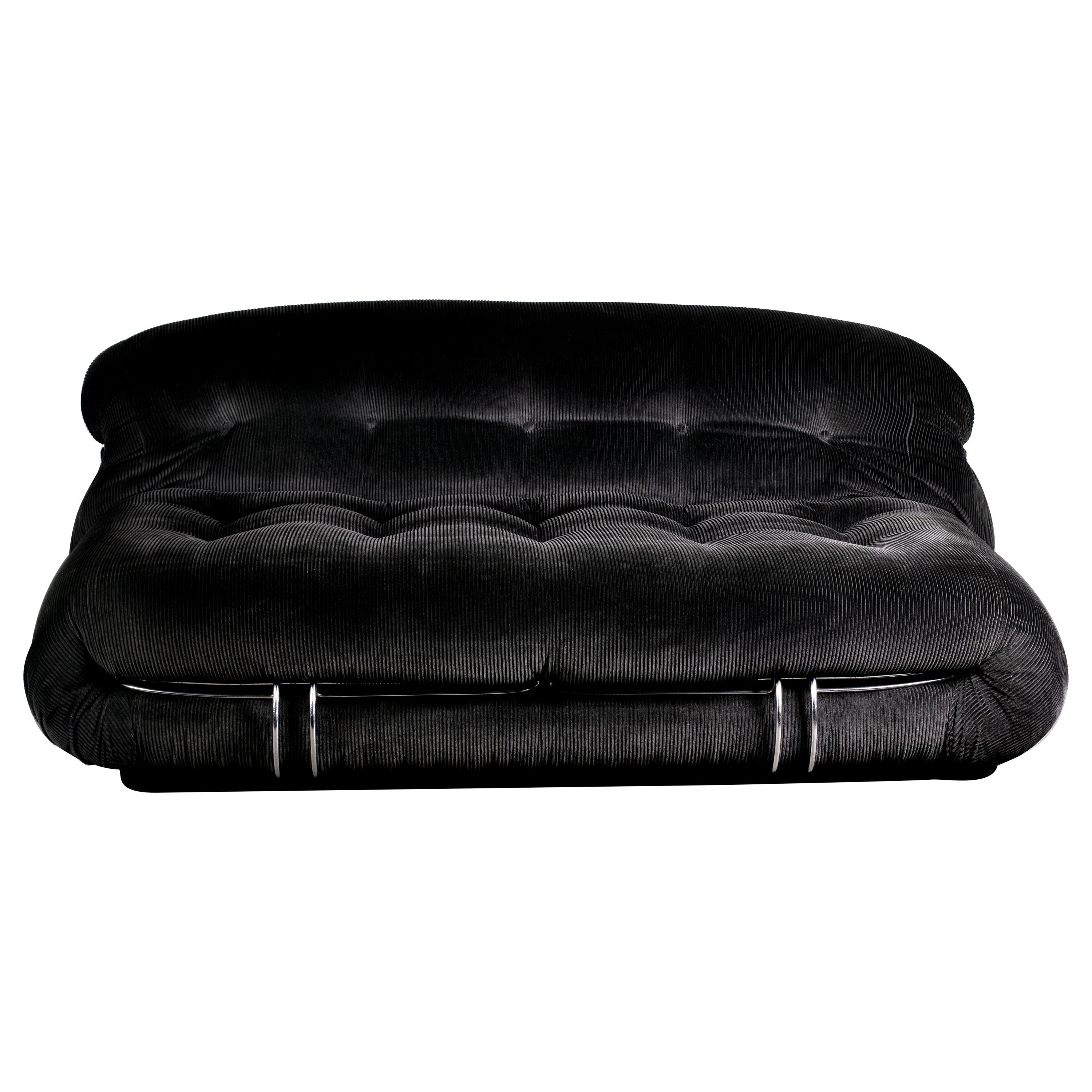 Afra & Tobia Scarpa, Soriana Sofa in Original Black Anthracite Corduroy, 1970